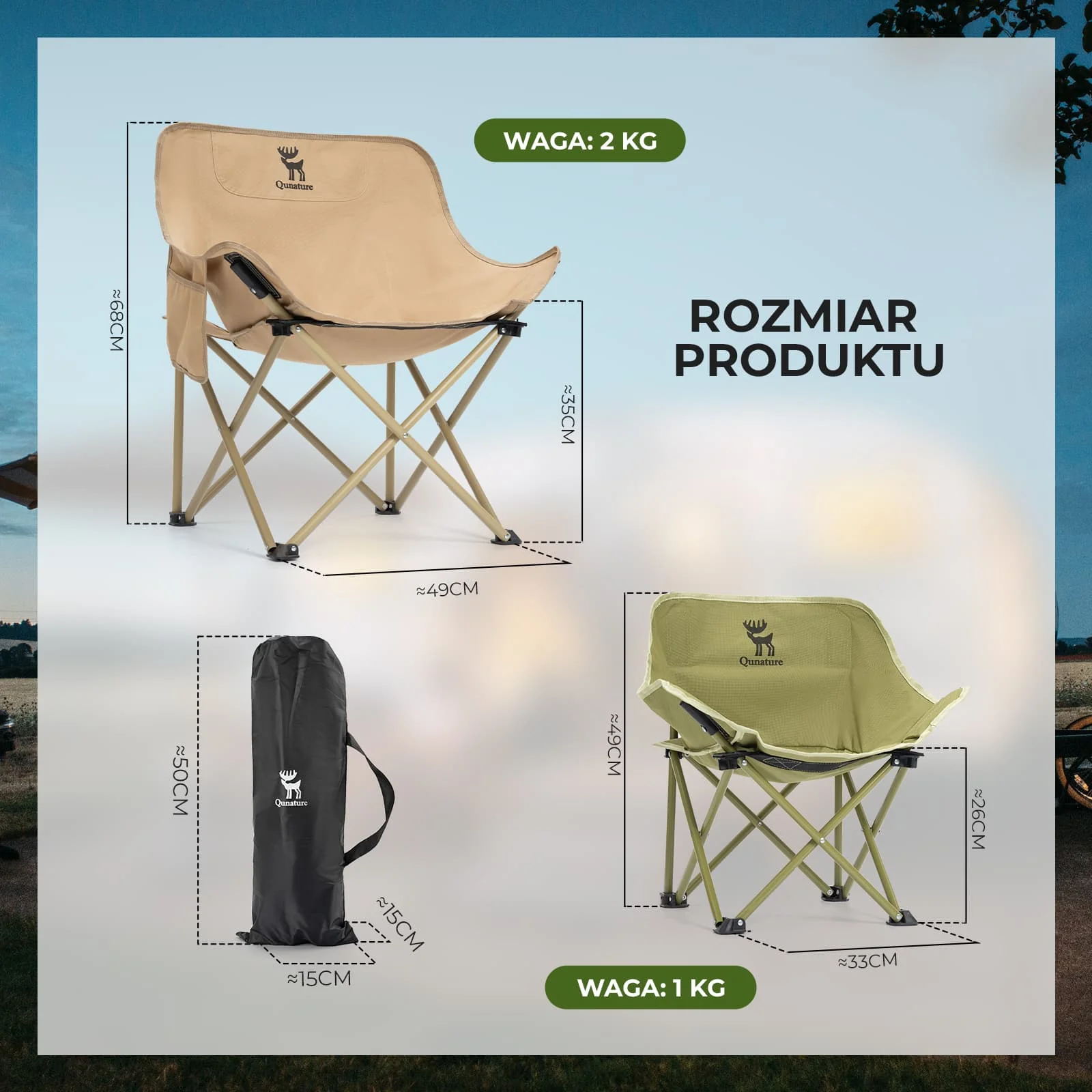 Qunature Składane Krzesło Kempingowe dla Dzieci/Dorosłych - Image 3