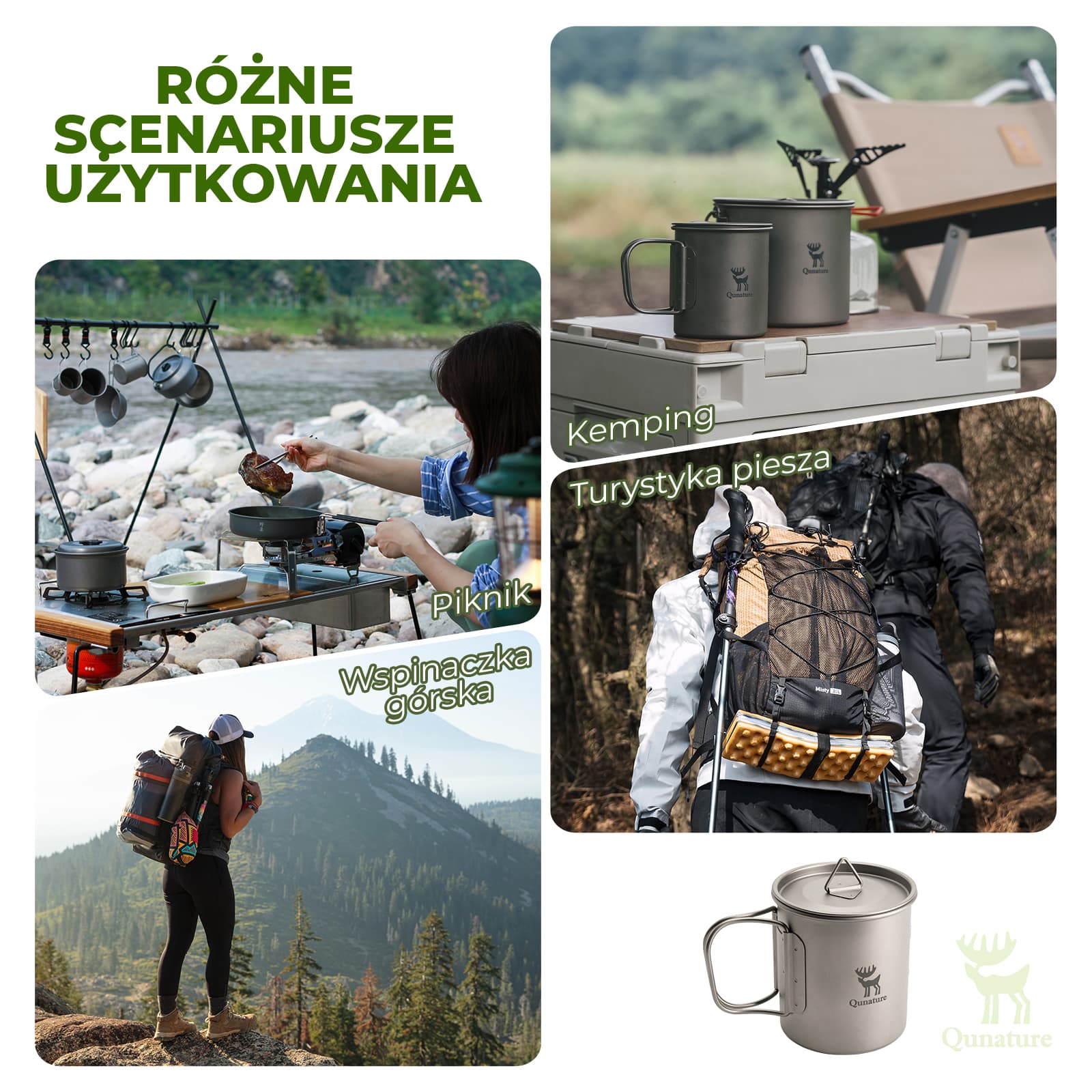 Qunature Tytanowy Składany Kubek Outdoorowy 375ml - Image 5