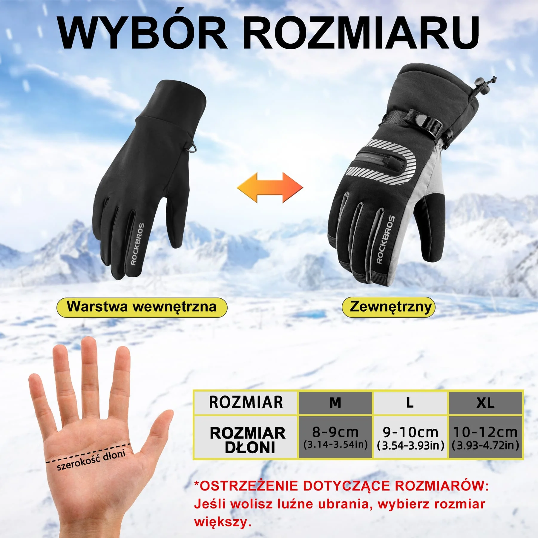 Rękawice Narciarskie Termiczne Podwójna Warstwa Dwa W Jednym Zimowe - Image 4