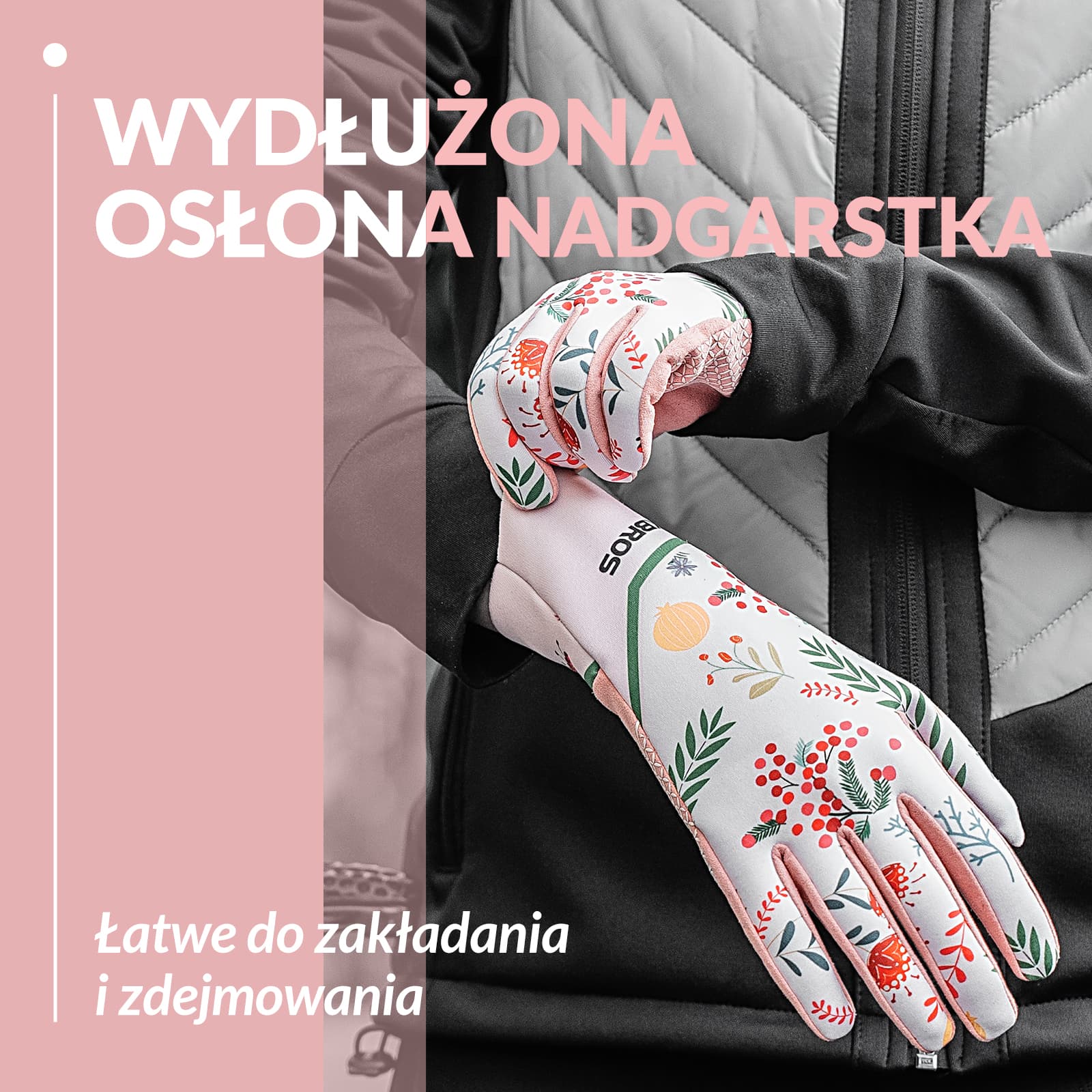 Rękawiczki Rowerowe Z Nadrukiem Dotykowym Damskie Różowe Wiosna i Jesień-S340-1 - Image 5