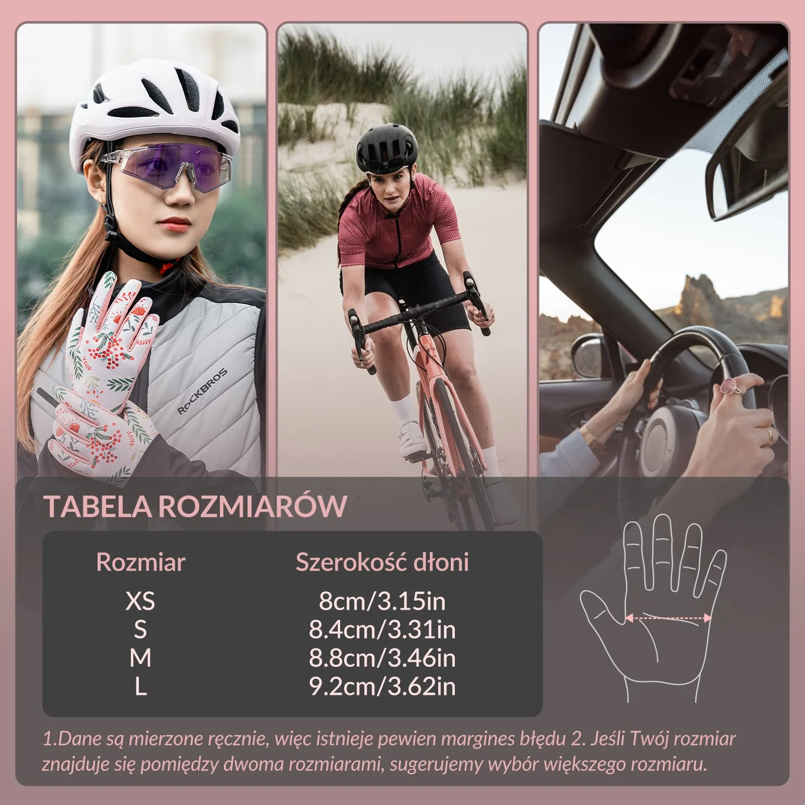 Rękawiczki Rowerowe Z Nadrukiem Dotykowym Damskie Różowe Wiosna i Jesień-S340-1 - Image 6