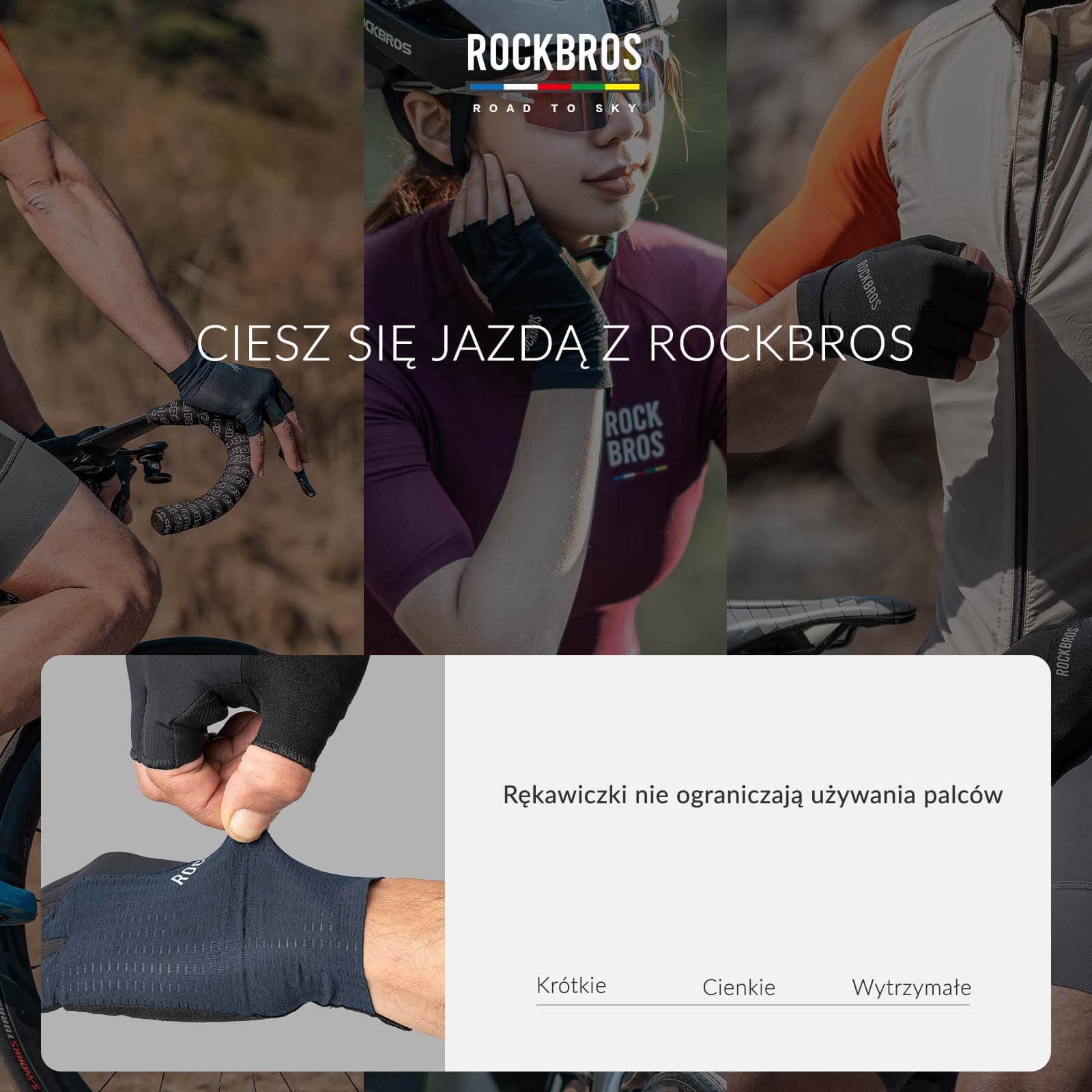 ROAD TO SKY Rękawiczki Rowerowe Krótkie Odblaskowe Rękawice Treningowe Unisex | ROCKBROS - Image 6