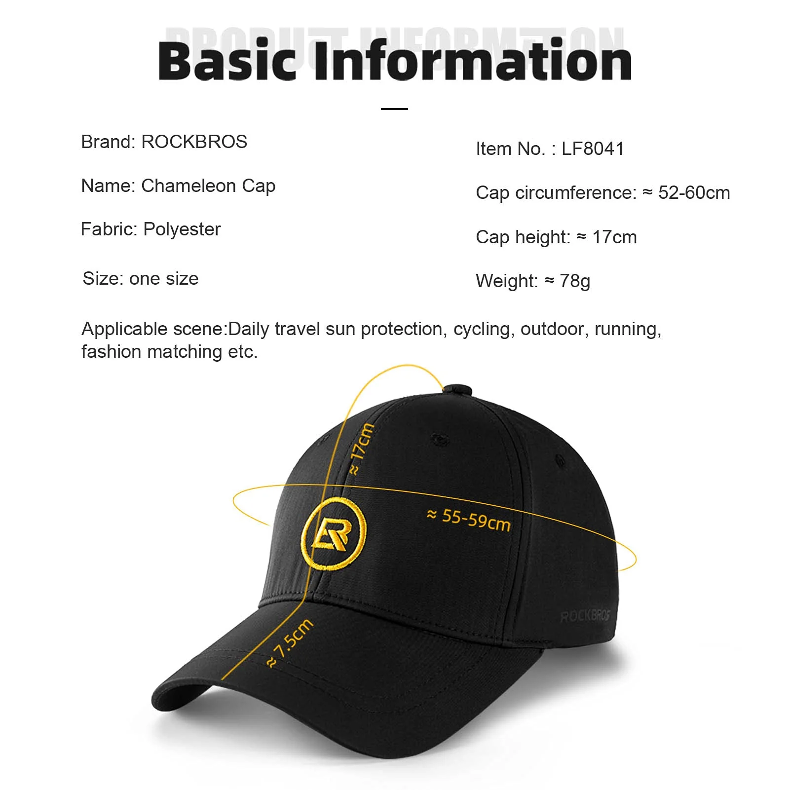 ROCKBROS Czapka z Daszkiem Moda Regulowana Czapka z Daszkiem Oddychająca Czapka Chroniąca Przed Promieniowaniem UV do Uprawiania Sportów na Świeżym Powietrzu Tenis Golf Podróże Mężczyźni Kobiety - Image 4