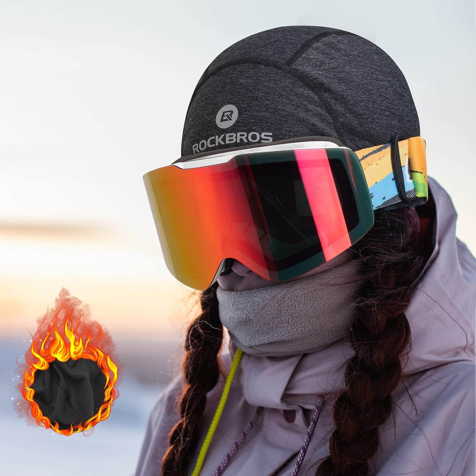 ROCKBROS Czapka Zimowa Wiatroszczelna z Otworami na Okulary Unisex Czarna/Szara - Image 12