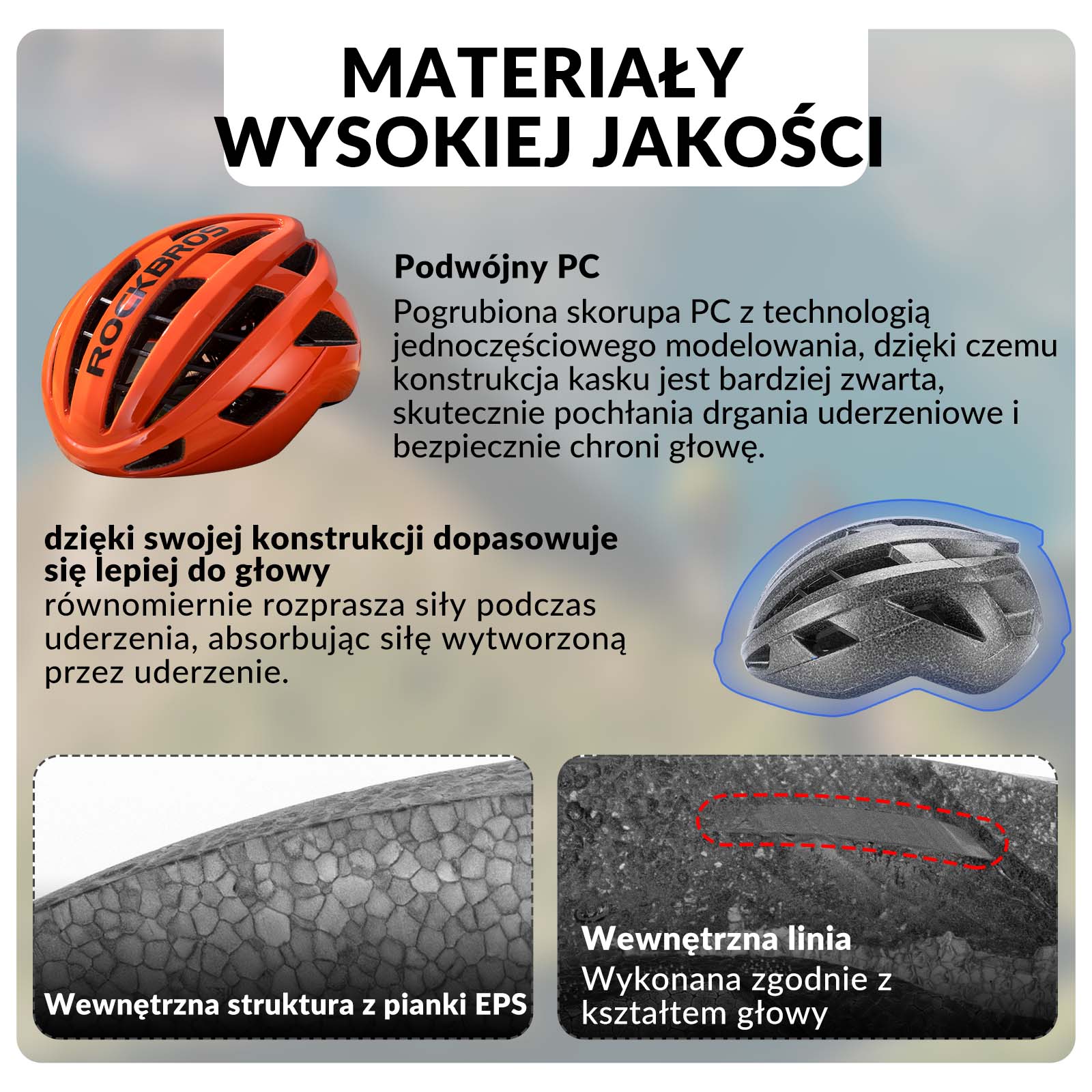 ROCKBROS Kask Rowerowy Kolarski Kask Unisex Dorośli M(54-58cm) / L(58-62cm) - Image 10