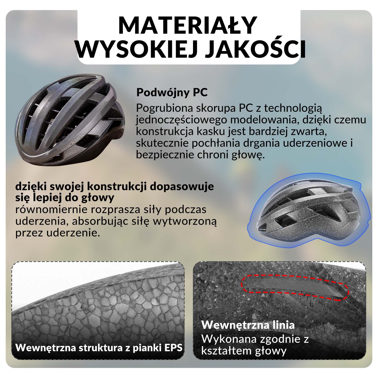 ROCKBROS Kask Rowerowy Kolarski Kask Unisex Dorośli M(54-58cm) / L(58-62cm) - Image 28