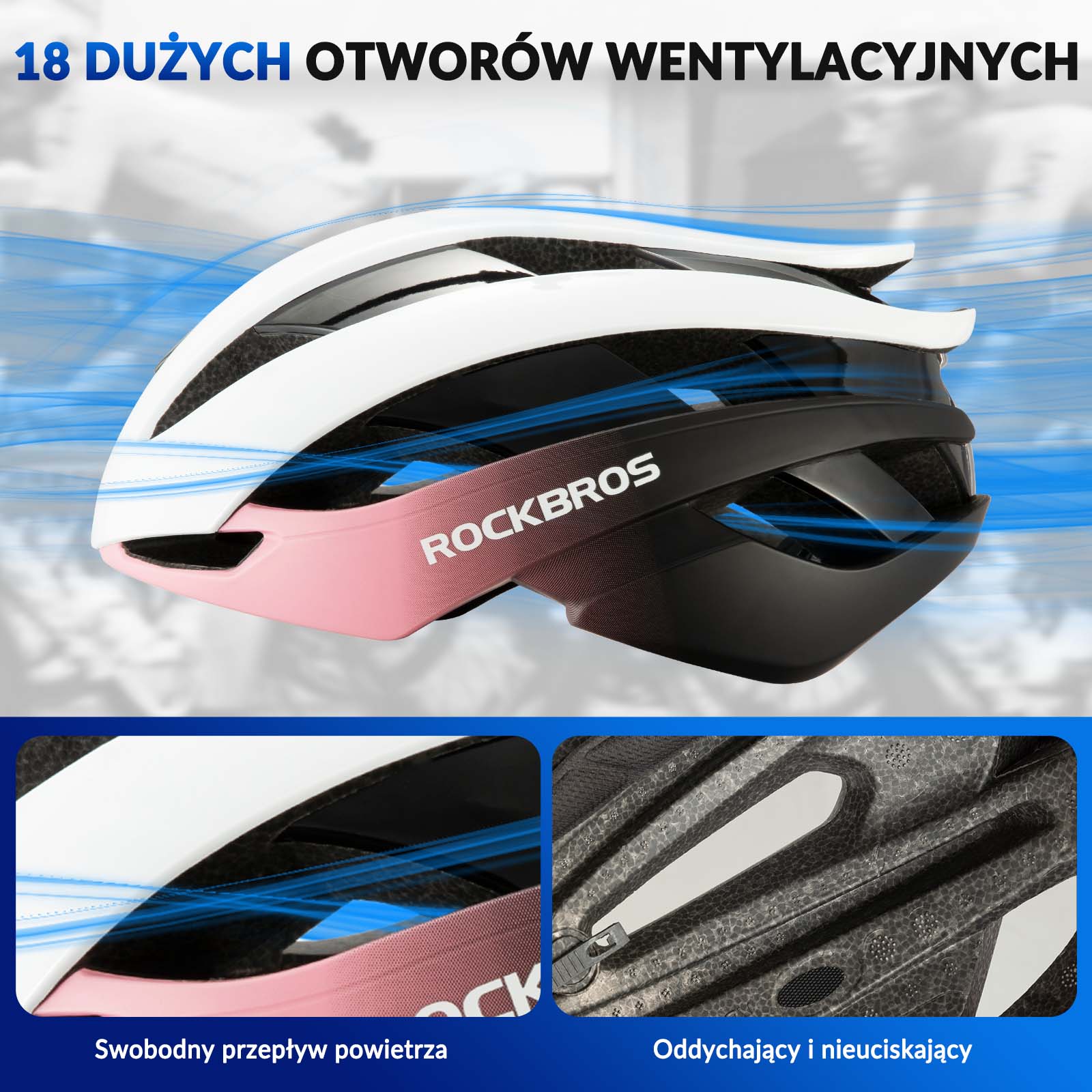 ROCKBROS Kask Rowerowy Regulowany Kask Kolarski Lekki M/L 55-58/58-61cm - Image 17