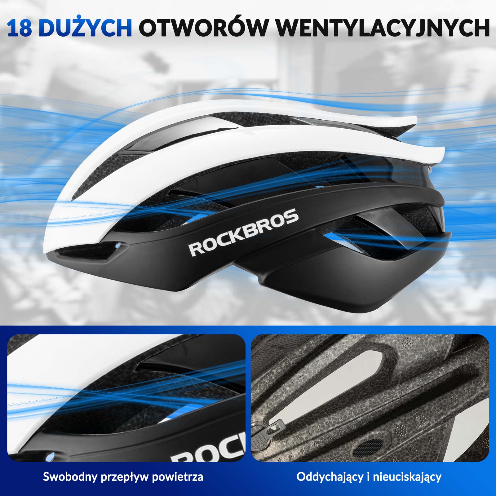 ROCKBROS Kask Rowerowy Regulowany Kask Kolarski Lekki M/L 55-58/58-61cm - Image 3