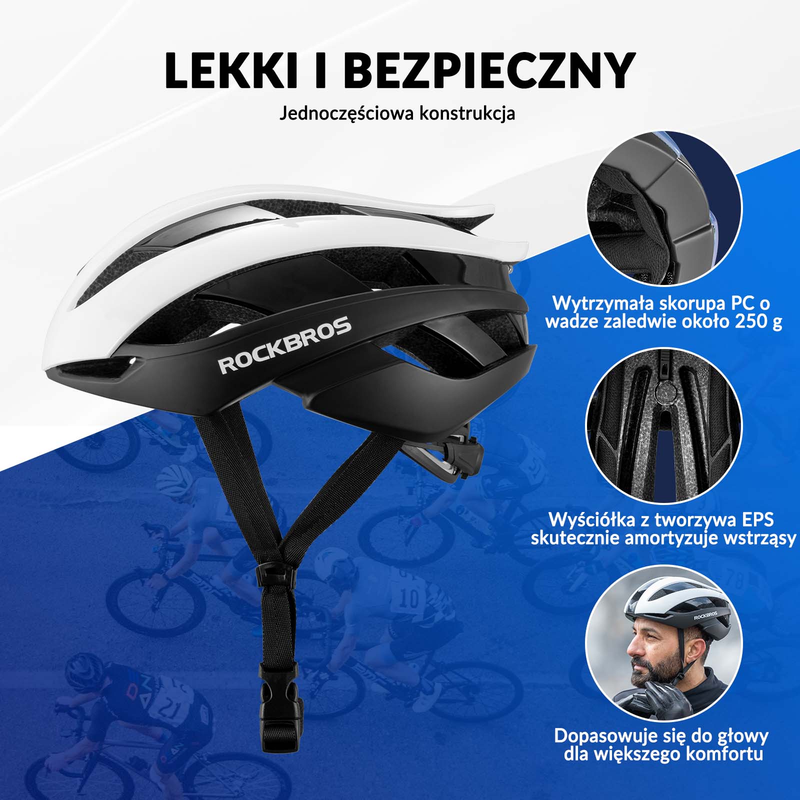 ROCKBROS Kask Rowerowy Regulowany Kask Kolarski Lekki M/L 55-58/58-61cm - Image 4