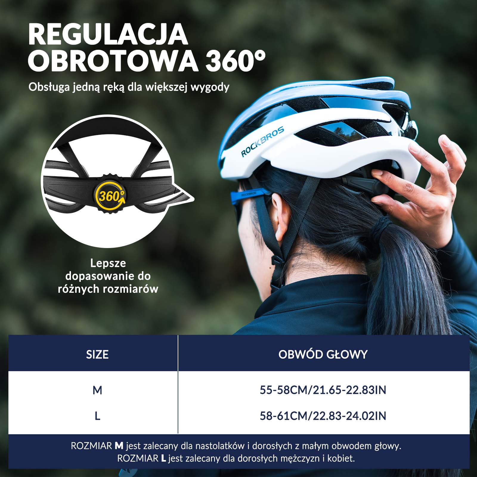 ROCKBROS Kask Rowerowy Regulowany Kask Kolarski Lekki M/L 55-58/58-61cm - Image 5