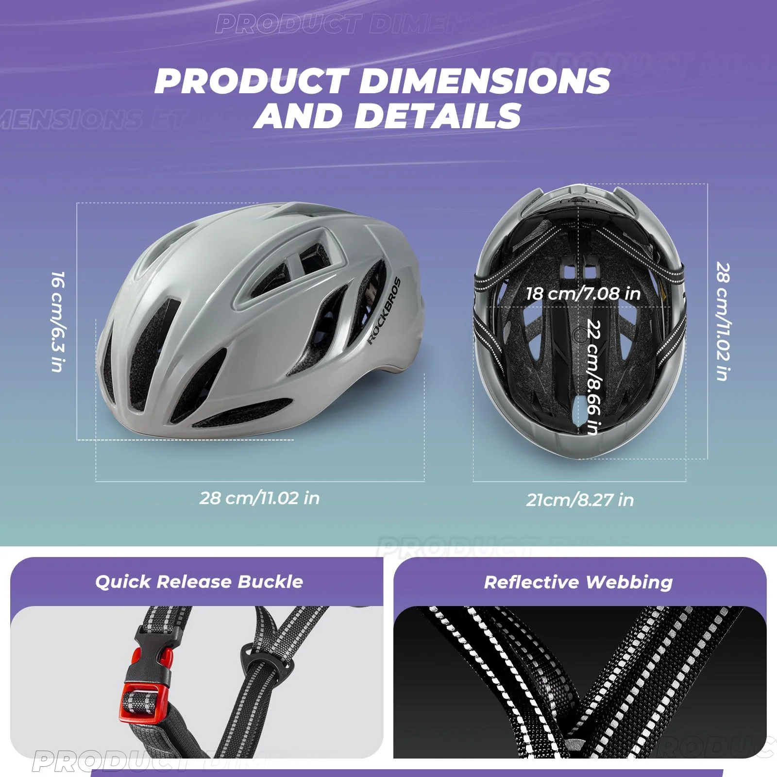 ROCKBROS Kask Rowerowy Uniwersalny Męski Damski Kask Rowerowy Szosowy 58-62 cm Regulowany Kask na Rower Miejski Kask Wszechstronny Oddychający Wentylacja Unisex Dorośli - Image 2