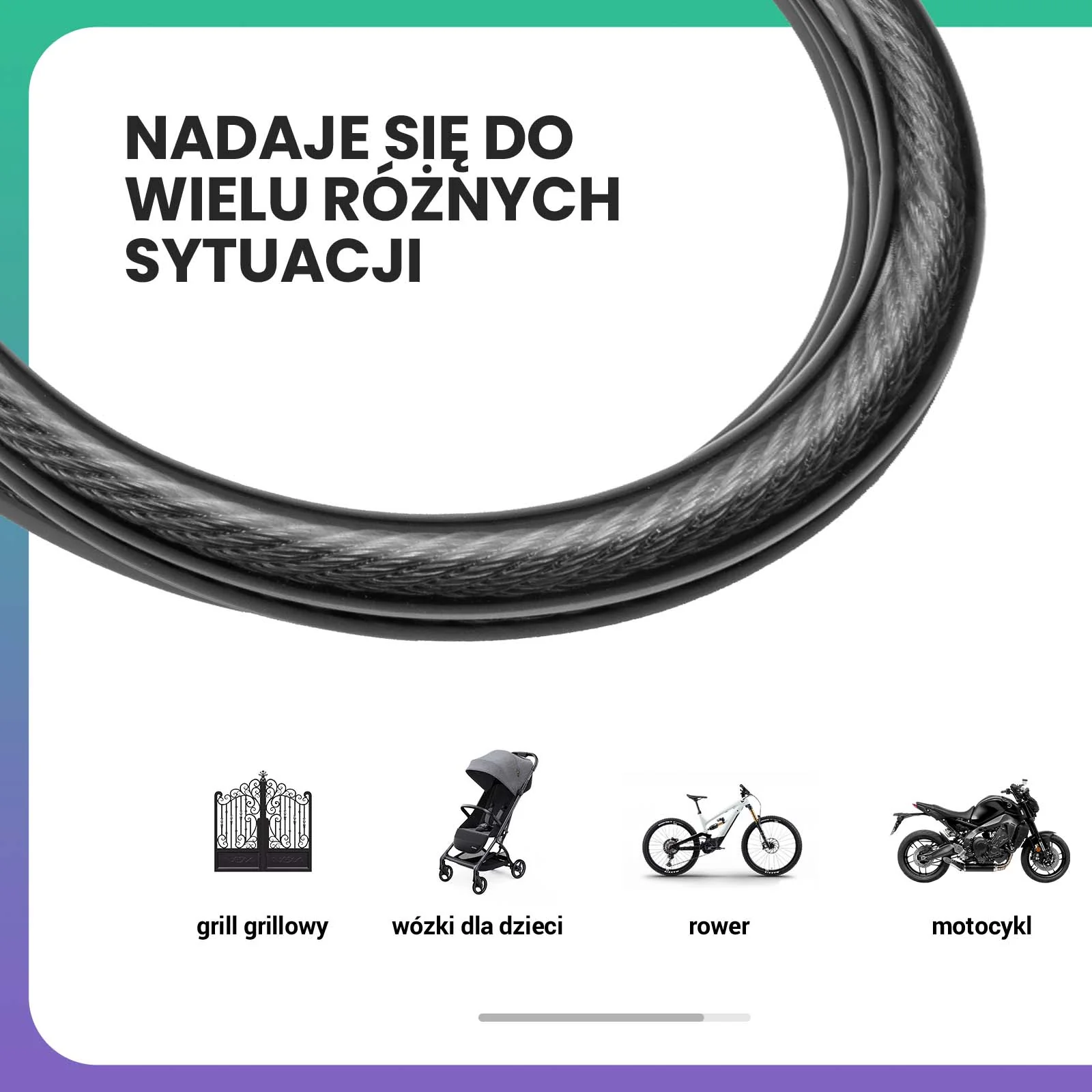 Linka Stalowa Zabezpieczająca 2 m do Roweru Motocykla Skutera Wózka - Image 4