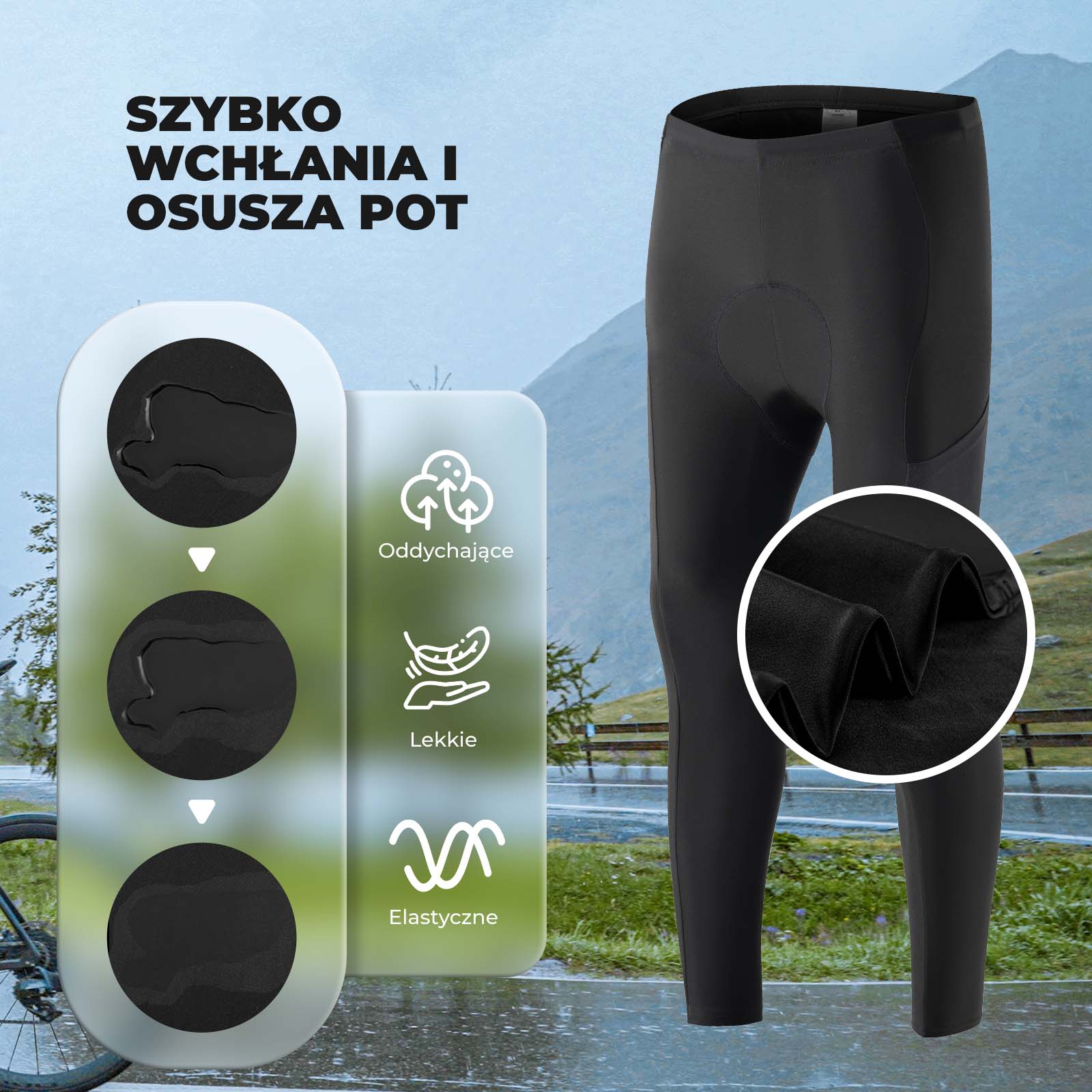 ROCKBROS Męskie Spodnie Rowerowe Wyściełane Długie Kompresyjne Spodnie z Kieszeniami S-4XL - Image 2