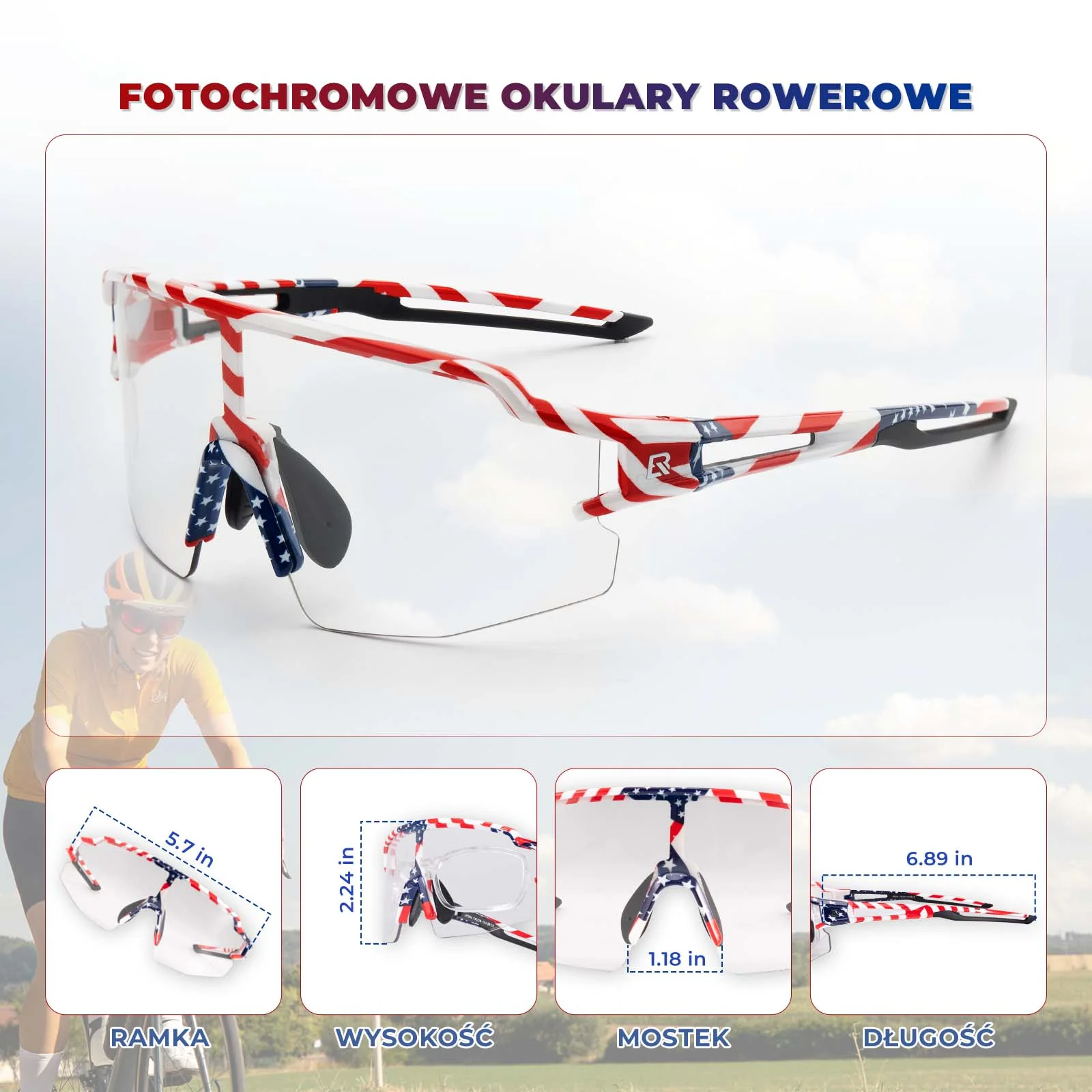 ROCKBROS Malowane Okulary Rowerowe Fotochromowe Okulary Kolarskie Wiatroszczelne UV400 - Image 11