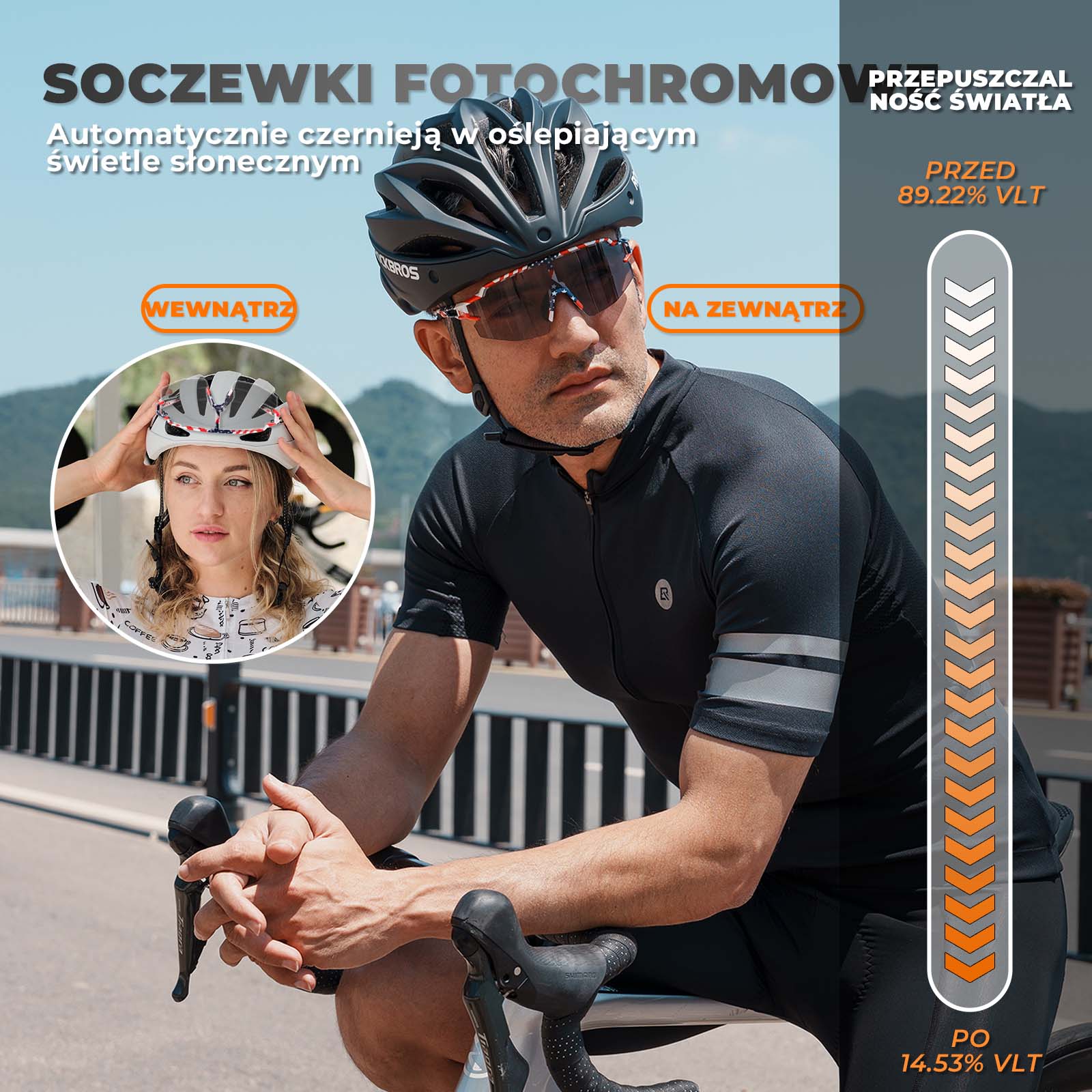 ROCKBROS Malowane Okulary Rowerowe Fotochromowe Okulary Kolarskie Wiatroszczelne UV400 - Image 13