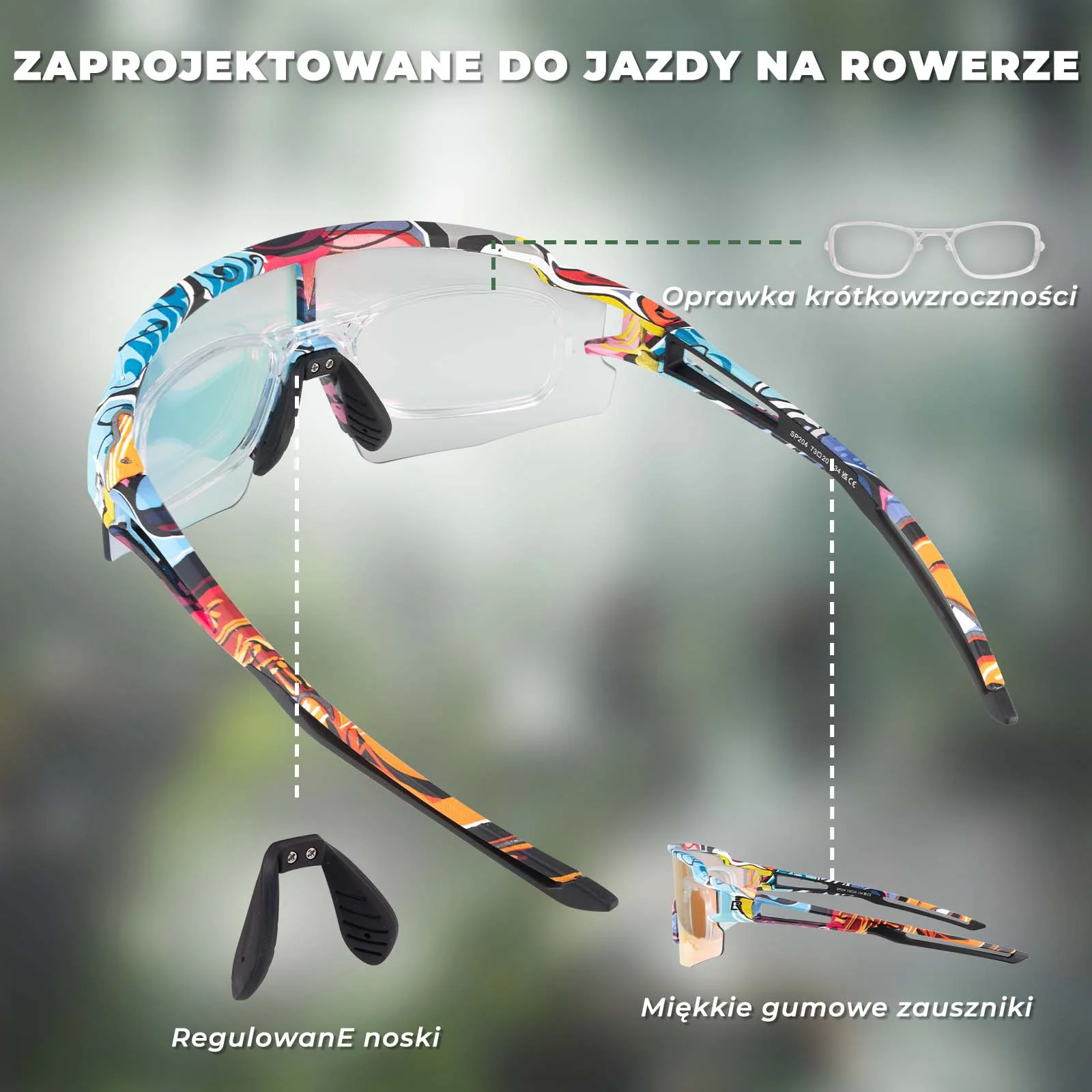 ROCKBROS Malowane Okulary Rowerowe Fotochromowe Okulary Kolarskie Wiatroszczelne UV400 - Image 3