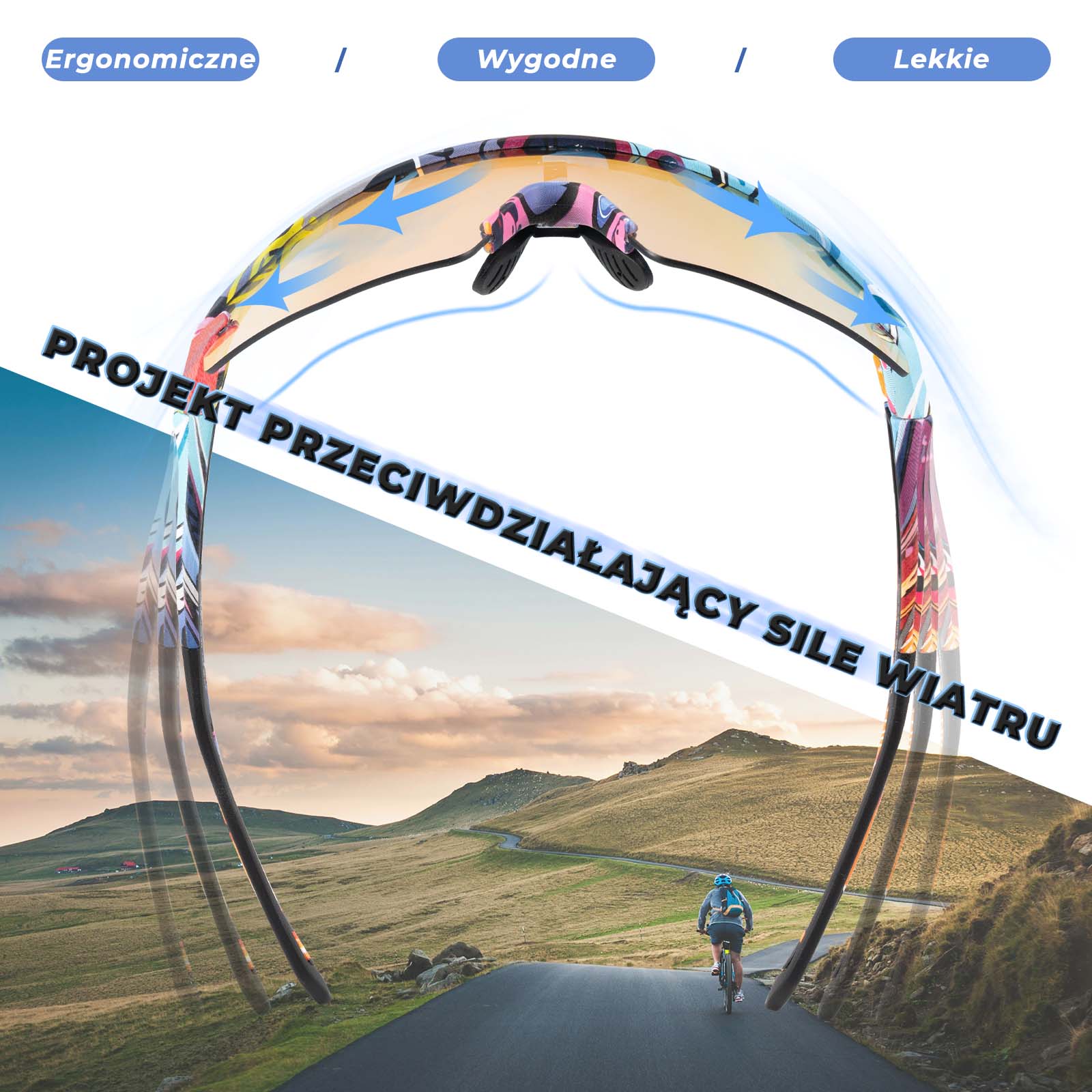 ROCKBROS Malowane Okulary Rowerowe Fotochromowe Okulary Kolarskie Wiatroszczelne UV400 - Image 5