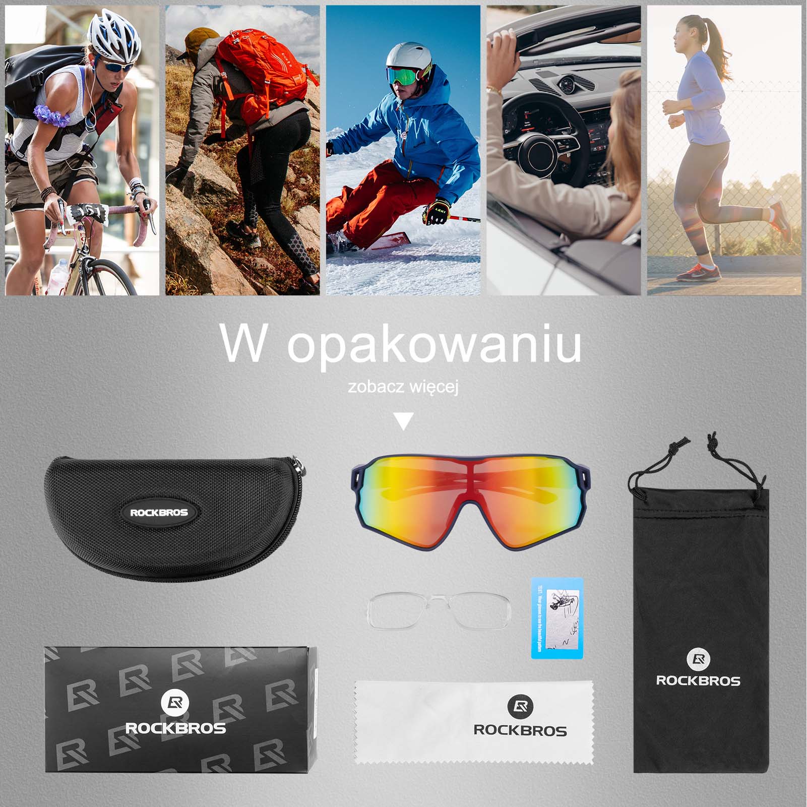 ROCKBROS Okulary Rowerowe Przeciwsłoneczne Kolarskie Polaryzacja Ochrona UV - Image 8
