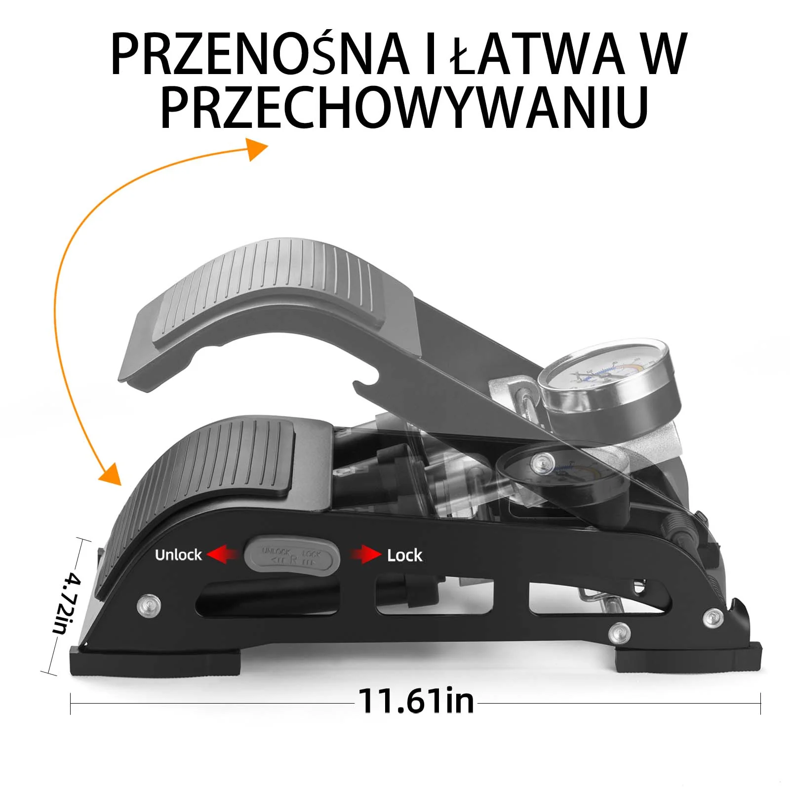 ROCKBROS Pompka Nożna Dwutłokowa do Wszystkich Zaworów 11Bar/160PSI Wskaźnik - Image 8