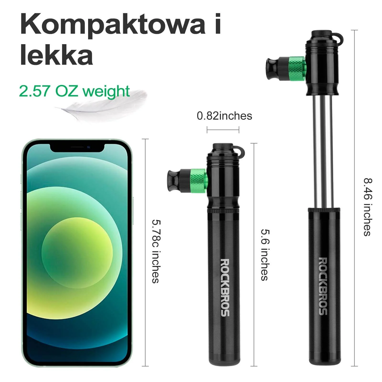 Pompka Rowerowa Aluminiowa Ręczna 110PSI Zawory Presta i Schradera - Image 4