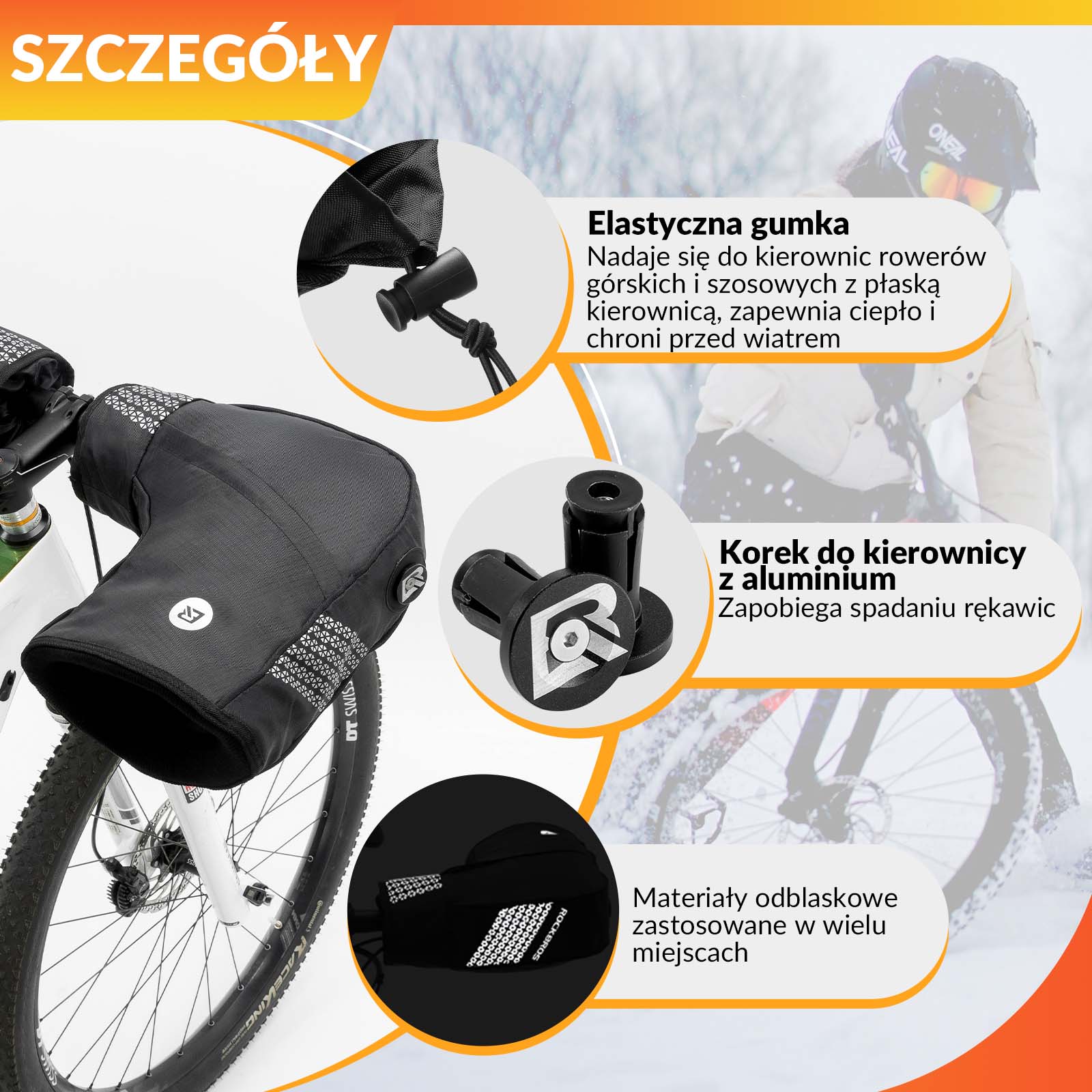 ROCKBROS Rękawice Rowerowe Ocieplacz na Kierownicę Zimowe Termiczne Wodoodporne - Image 6