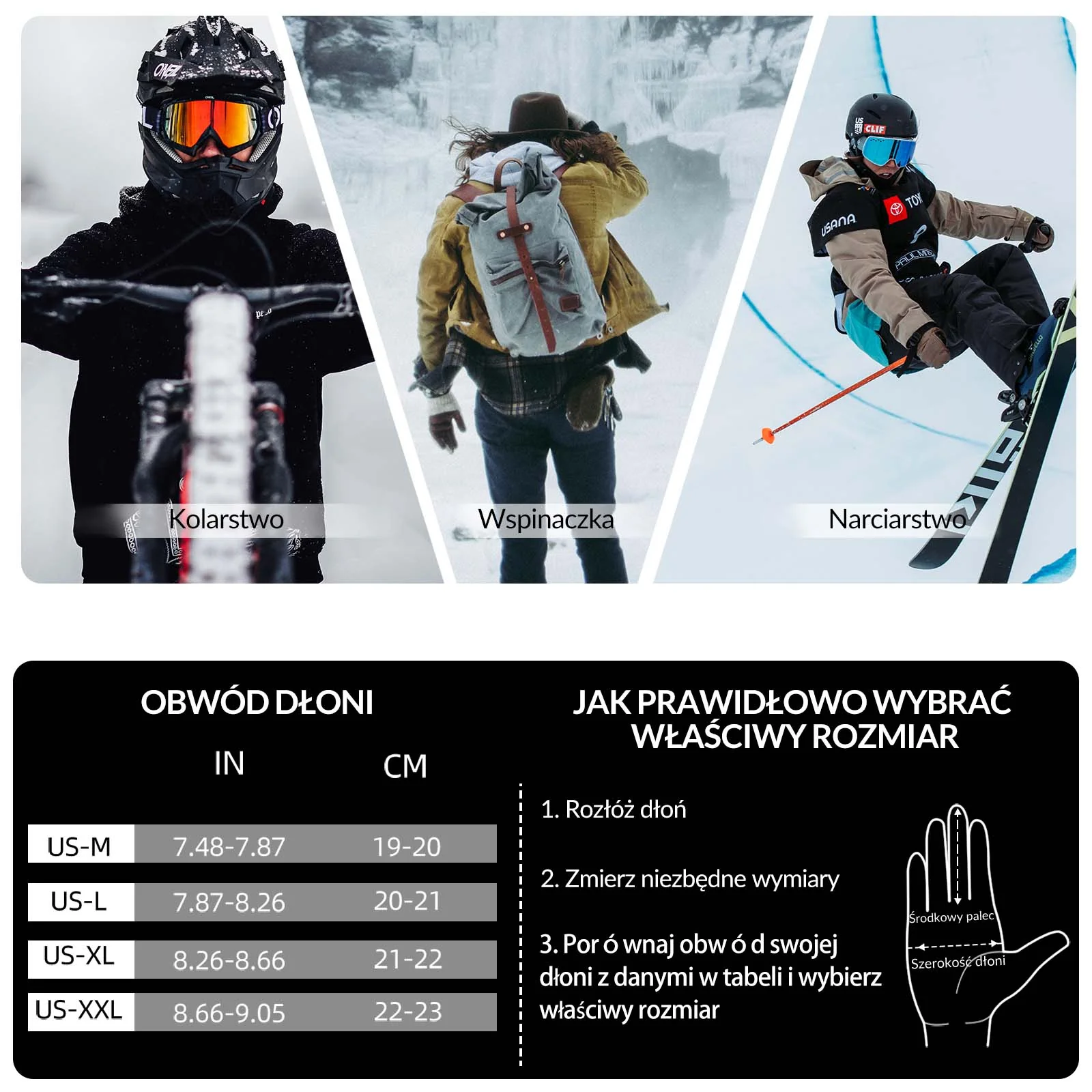 Rękawice Zimowe Rękawiczki Rowerowe Dotykowe Antypoślizgowe Unisex - Image 6