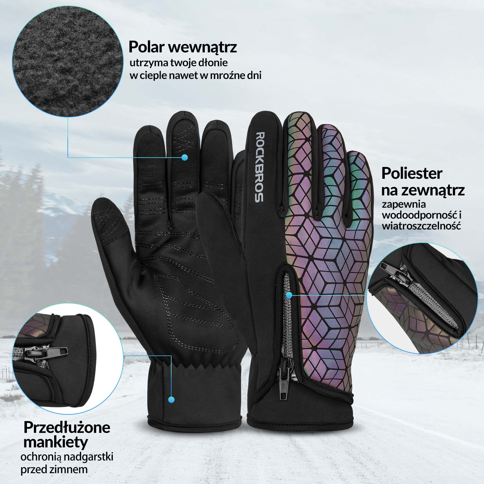 Rękawice Zimowe Rękawiczki Rowerowe Dotykowe Antypoślizgowe Unisex - Image 8