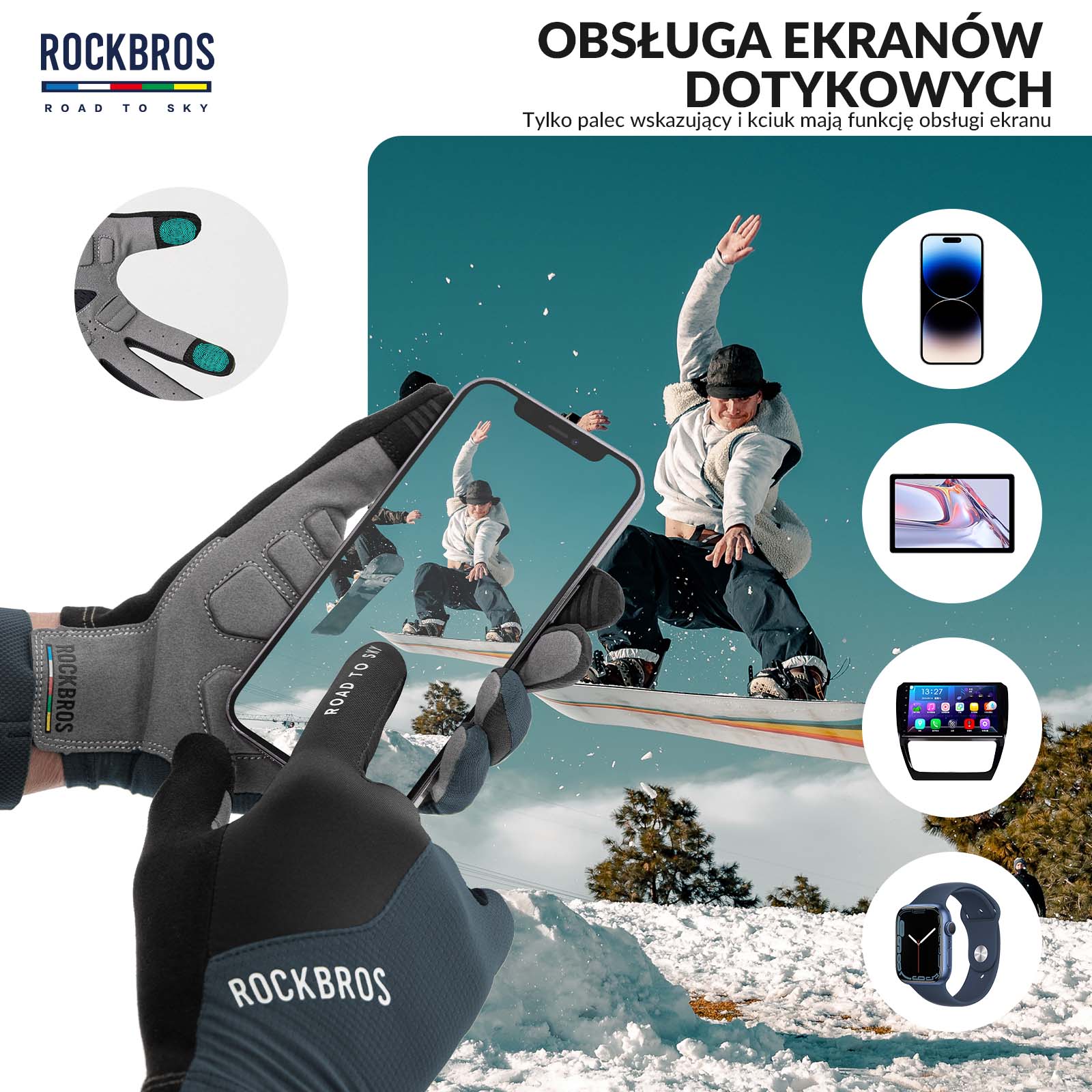 Rękawiczki Rowerowe Pełne Palce Dotykowe Oddychające Unisex Lato - Image 16