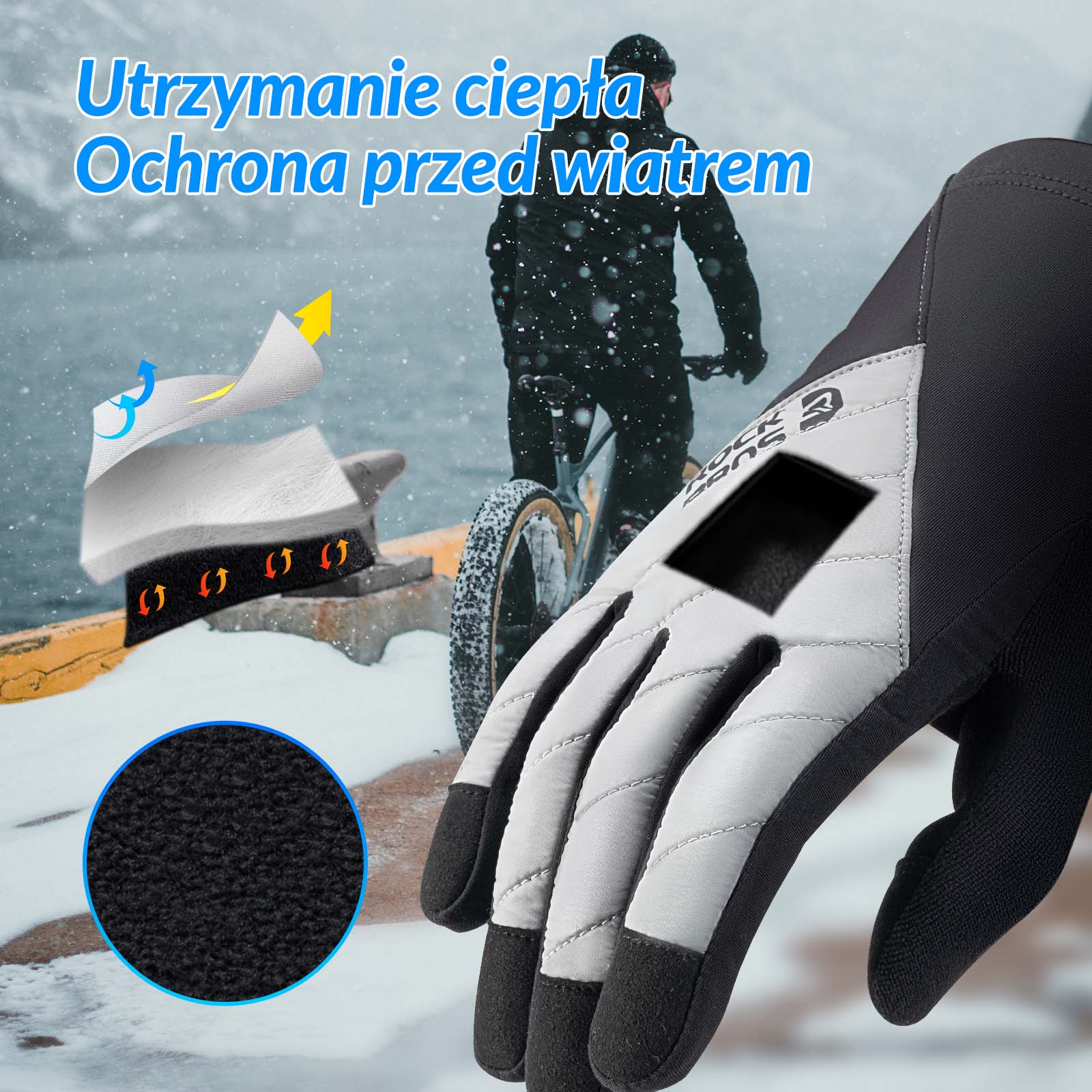 Rękawiczki Rowerowe Zimowe Termiczne Narciarskie Dotykowe Unisex S-XXL - Image 2