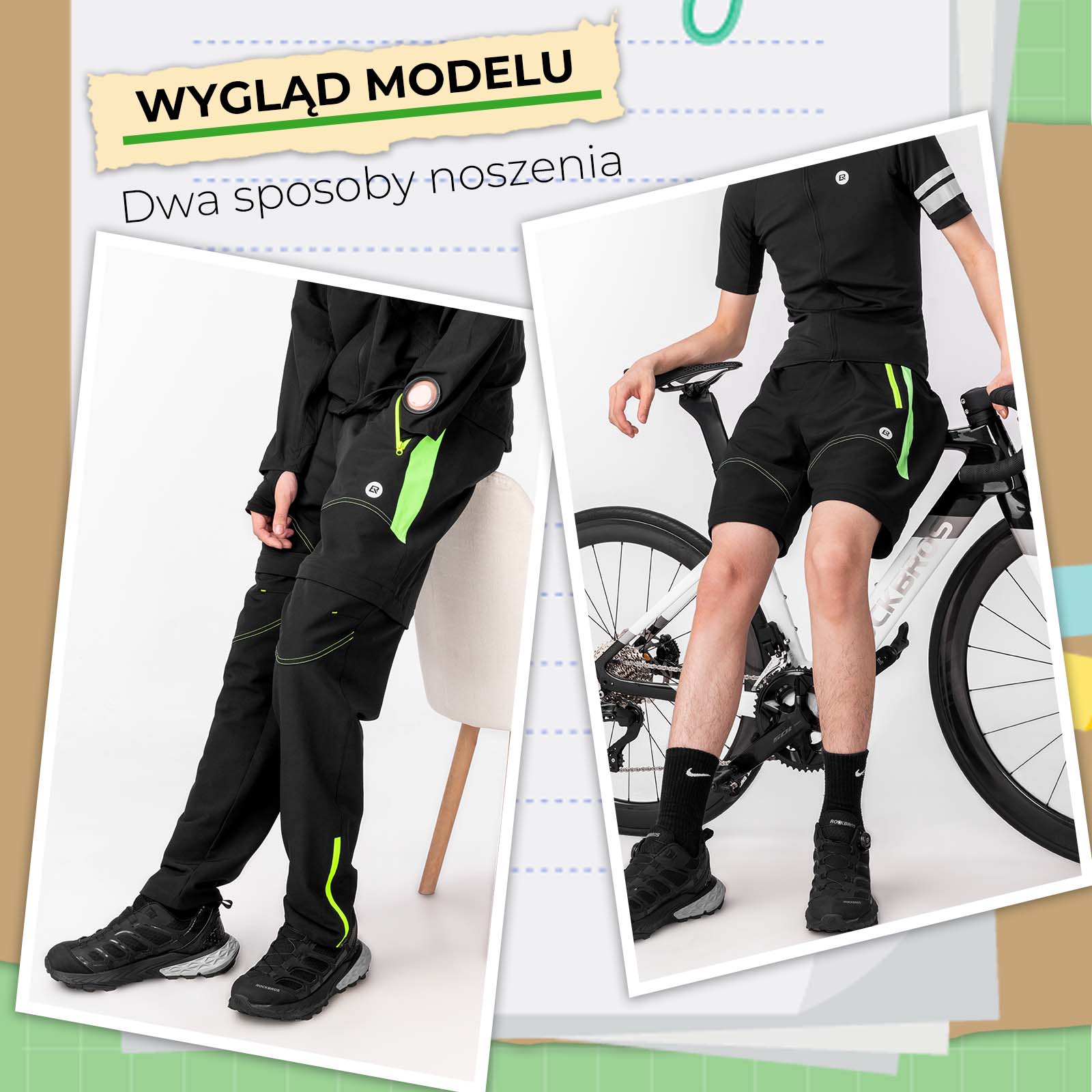 ROCKBROS Spodnie Rowerowe 2w1 Dwuwarstwowe Odpinane Długie/Krótkie z Wkładką - Image 7