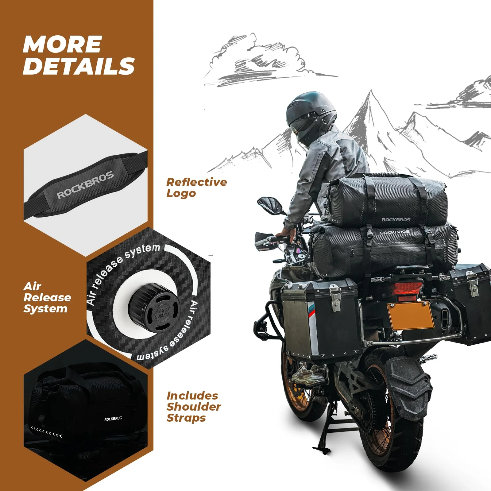 ROCKBROS Torba Motocyklowa na Ogon Torba Podróżna w 100% Wodoodporna z Paskiem na Ramię Torba Podróżna na Motocykl, Wędrówki, Jazdę na Rowerze, Podróże, Kemping, na Zewnątrz 20L-60L - Image 11