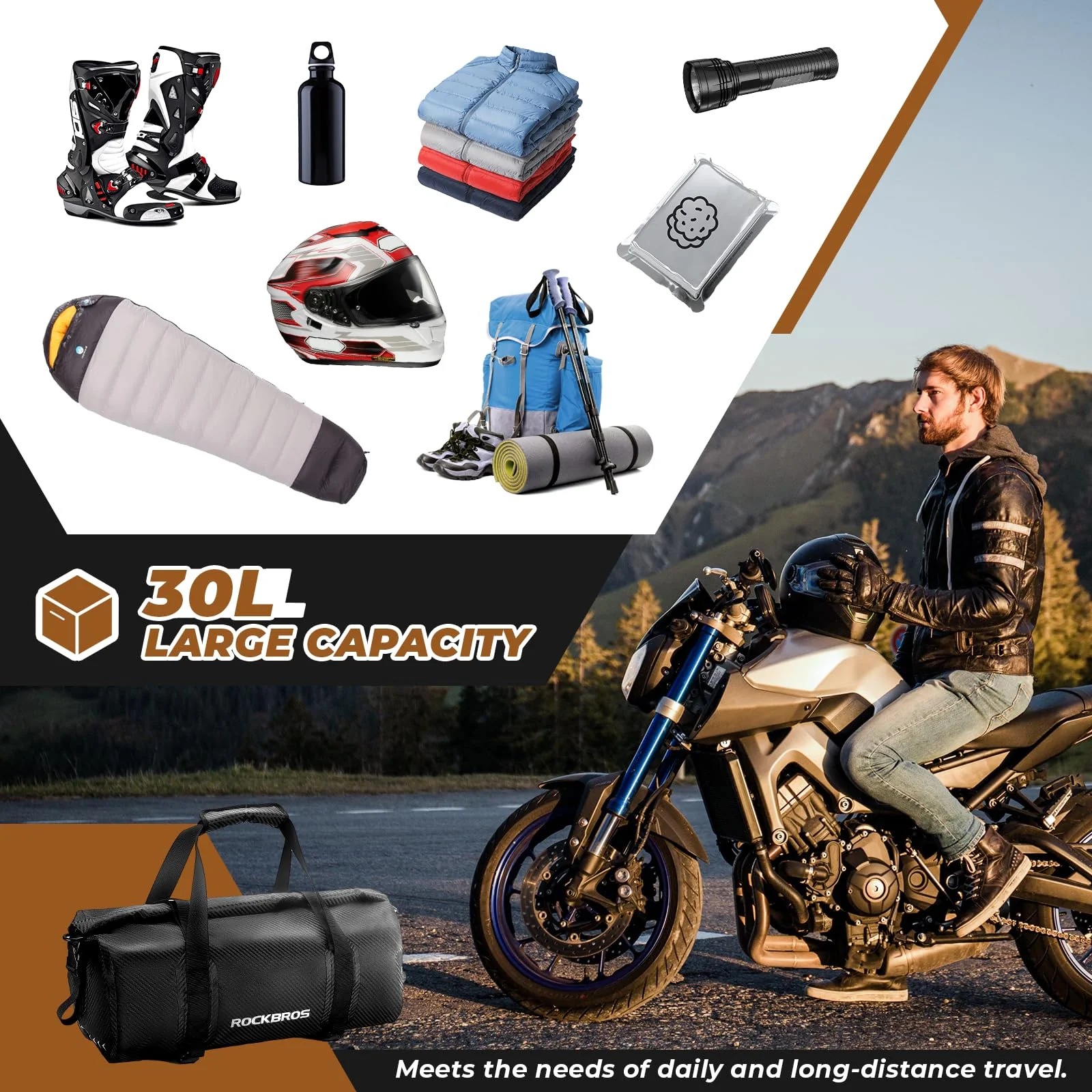 ROCKBROS Torba Motocyklowa na Ogon Torba Podróżna w 100% Wodoodporna z Paskiem na Ramię Torba Podróżna na Motocykl, Wędrówki, Jazdę na Rowerze, Podróże, Kemping, na Zewnątrz 20L-60L - Image 12