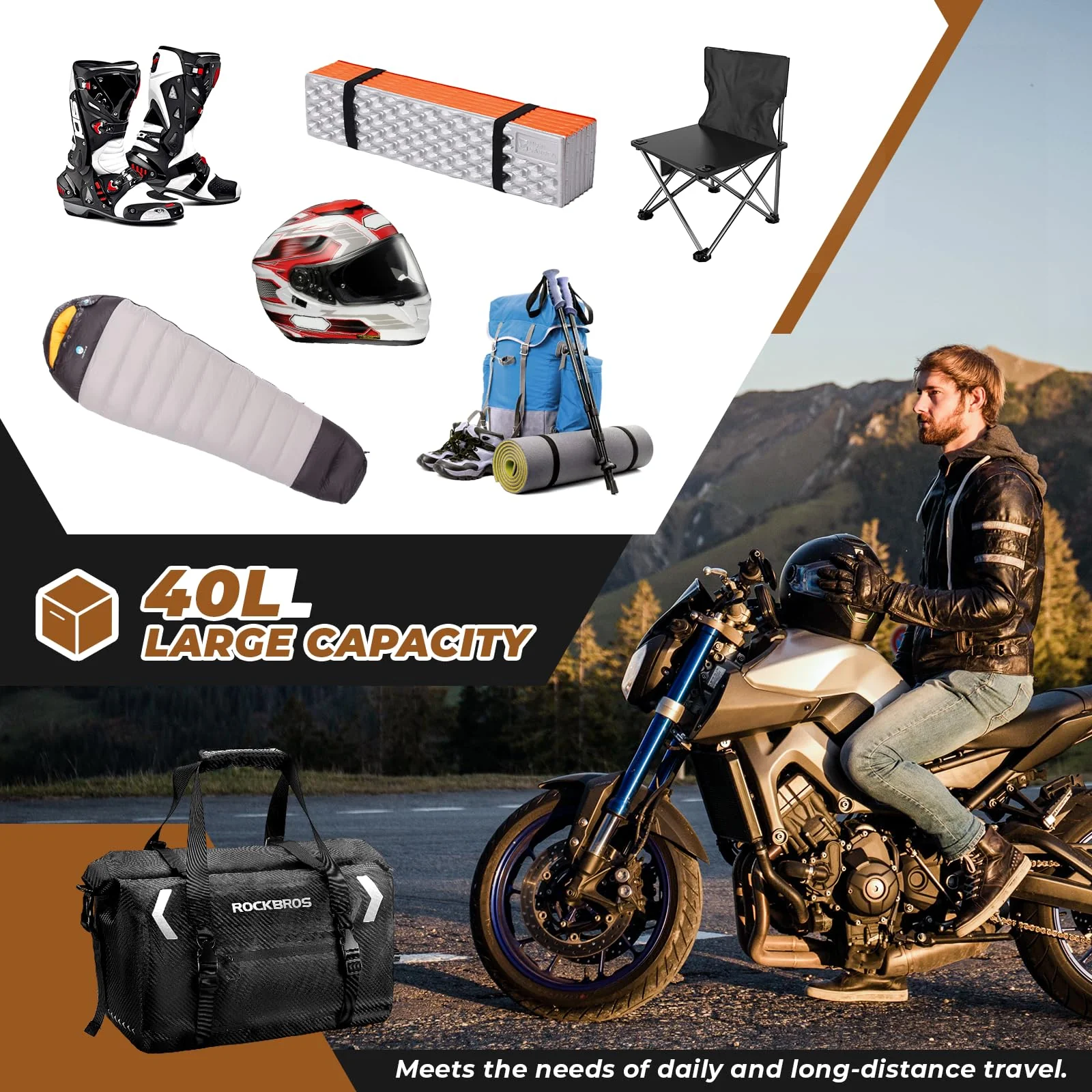 ROCKBROS Torba Motocyklowa na Ogon Torba Podróżna w 100% Wodoodporna z Paskiem na Ramię Torba Podróżna na Motocykl, Wędrówki, Jazdę na Rowerze, Podróże, Kemping, na Zewnątrz 20L-60L - Image 18