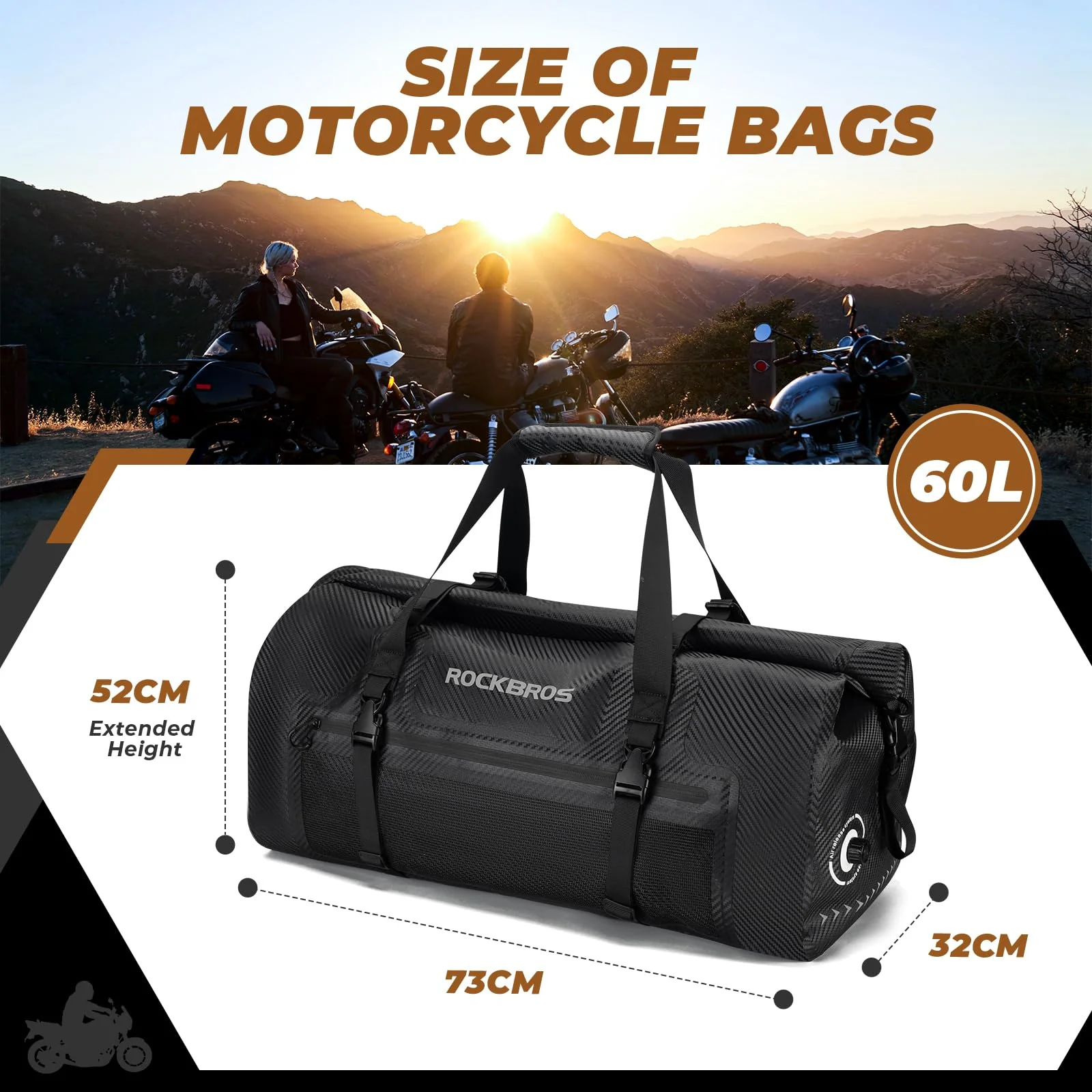 ROCKBROS Torba Motocyklowa na Ogon Torba Podróżna w 100% Wodoodporna z Paskiem na Ramię Torba Podróżna na Motocykl, Wędrówki, Jazdę na Rowerze, Podróże, Kemping, na Zewnątrz 20L-60L - Image 20