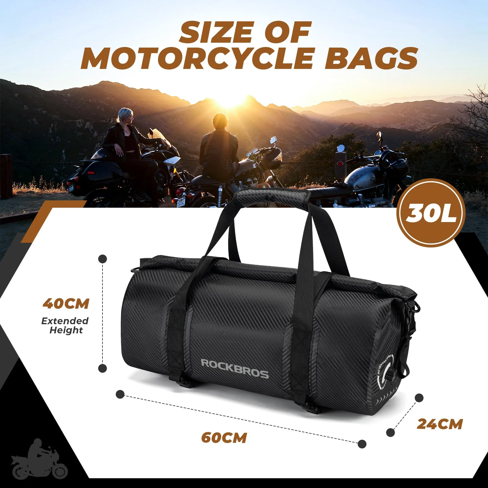 ROCKBROS Torba Motocyklowa na Ogon Torba Podróżna w 100% Wodoodporna z Paskiem na Ramię Torba Podróżna na Motocykl, Wędrówki, Jazdę na Rowerze, Podróże, Kemping, na Zewnątrz 20L-60L - Image 8