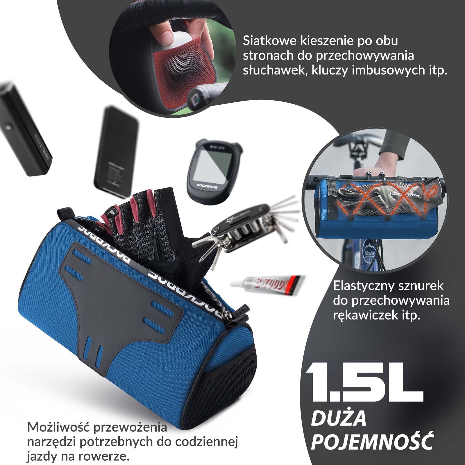 Torba na Kierownicę Wielofunkcyjna Torba Rowerowa z Paskiem 1,5L - Image 10