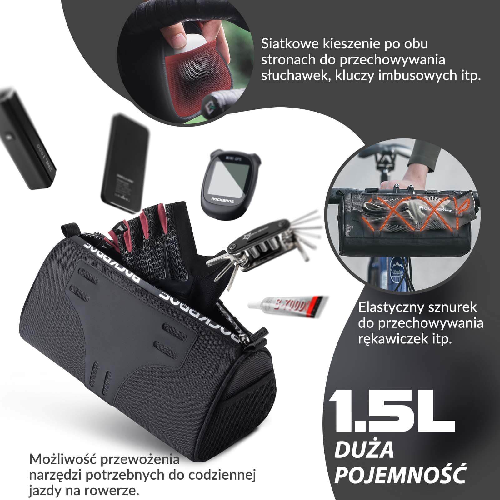 Torba na Kierownicę Wielofunkcyjna Torba Rowerowa z Paskiem 1,5L - Image 3
