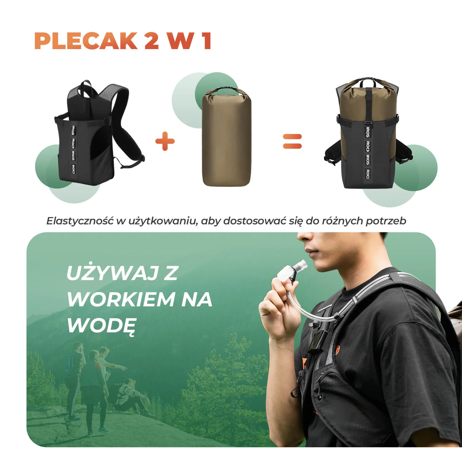 Plecak Wodoodporny Split 2 w 1 Jazda na Rowerze i Trekking- H38 - Image 3