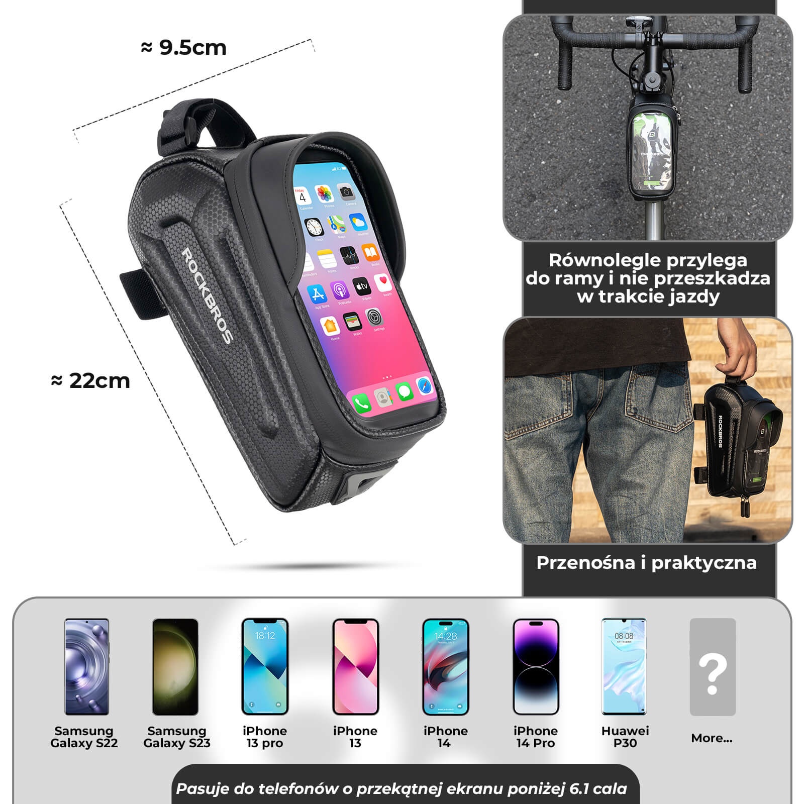 Twarda Torba Rowerowa Na Górną Ramę Z Etui Na Telefon 6.1 / 6.8 Cala - Image 7