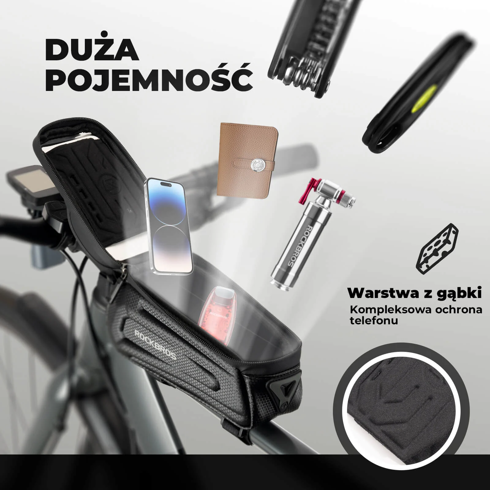 Twarda Torba Rowerowa Na Górną Ramę Z Etui Na Telefon 6.1 / 6.8 Cala - Image 8