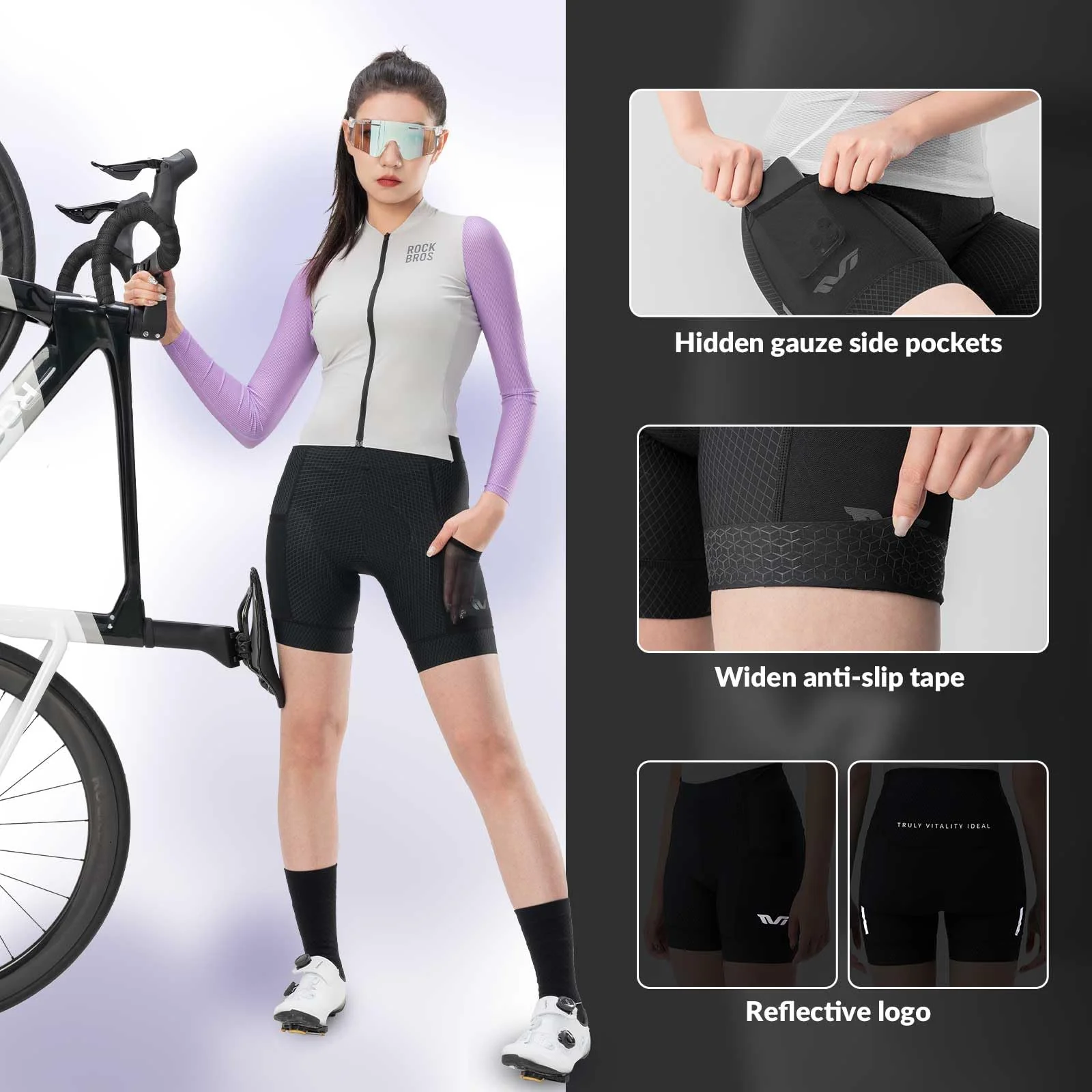 ROCKBROS TVI spodenki rowerowe damskie z kieszenią, spodenki rowerowe krótkie letnie oddychające szybkoschnące spodenki rowerowe elastyczne z wkładką - Image 4