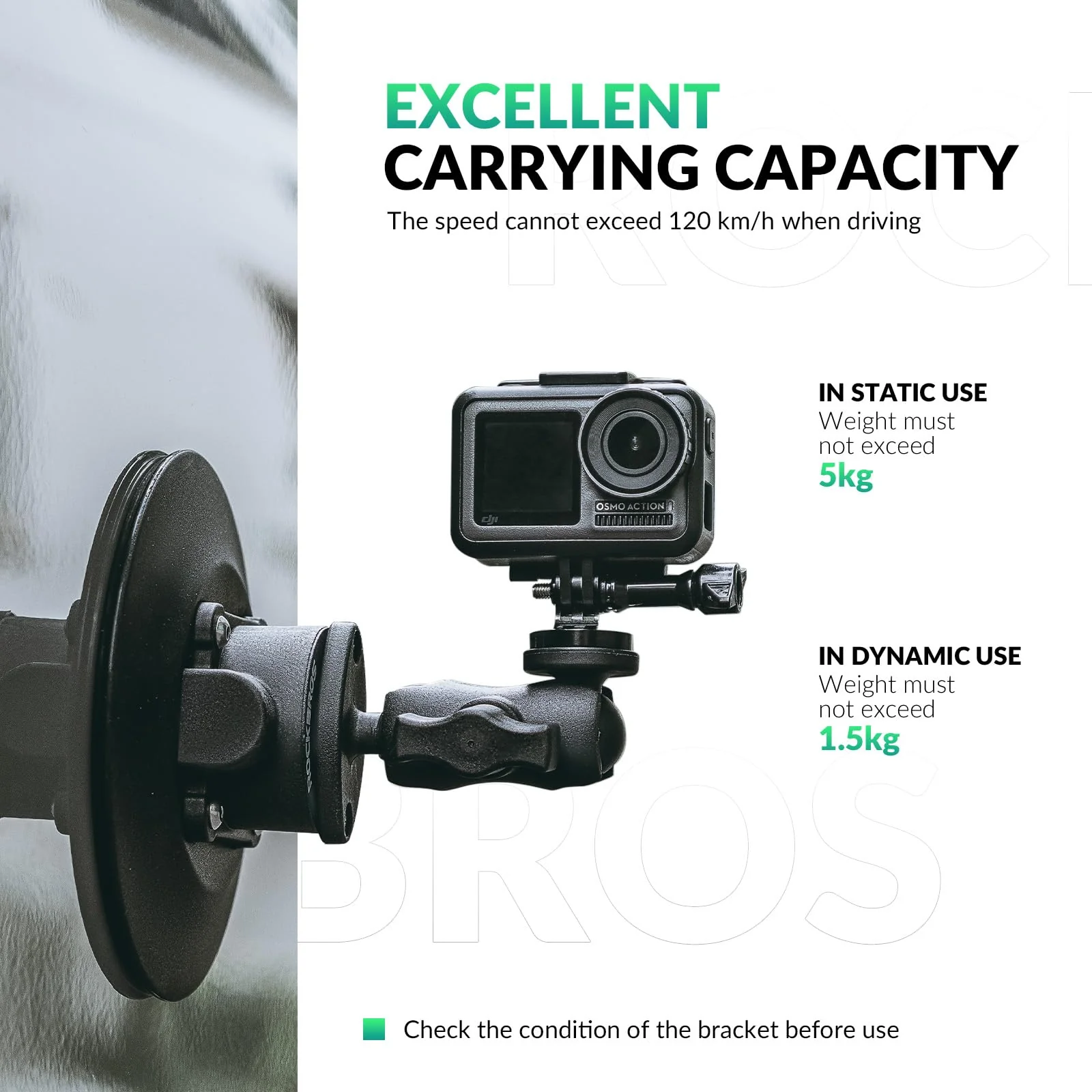ROCKBROS Uchwyt do Kamer Sportowych Samochodowy na Przyssawkę z Pompką i Stojak na Aparat Ruchową Akcesoria do Kamery Akcji Magic Arm do DJI OSMO, GoPro Hero 11/10/9/8 MAX, Nikon, Sony - Image 2