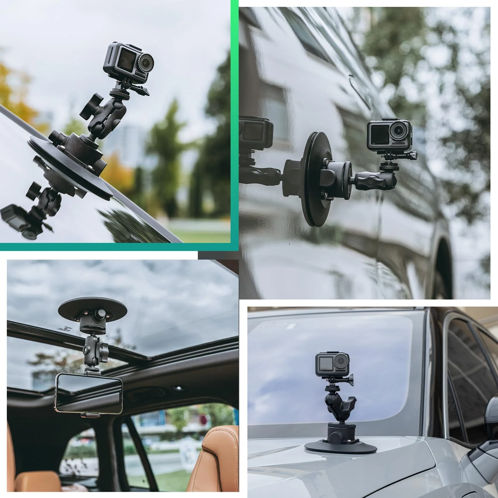 ROCKBROS Uchwyt do Kamer Sportowych Samochodowy na Przyssawkę z Pompką i Stojak na Aparat Ruchową Akcesoria do Kamery Akcji Magic Arm do DJI OSMO, GoPro Hero 11/10/9/8 MAX, Nikon, Sony - Image 6