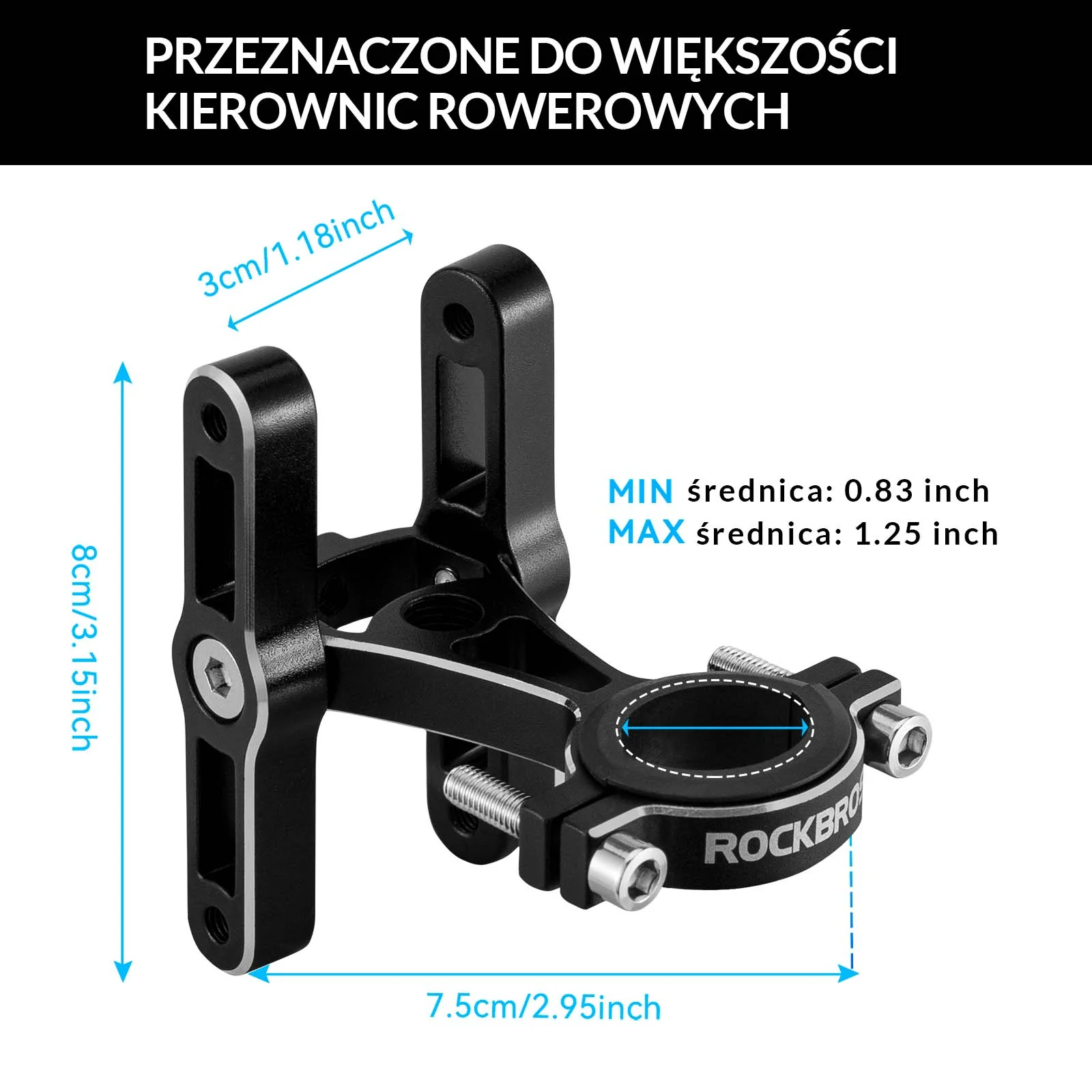 ROCKBROS Uchwyt na Koszyk do Bidonu Podwójny Uniwersalny Regulowany Czarny - Image 5