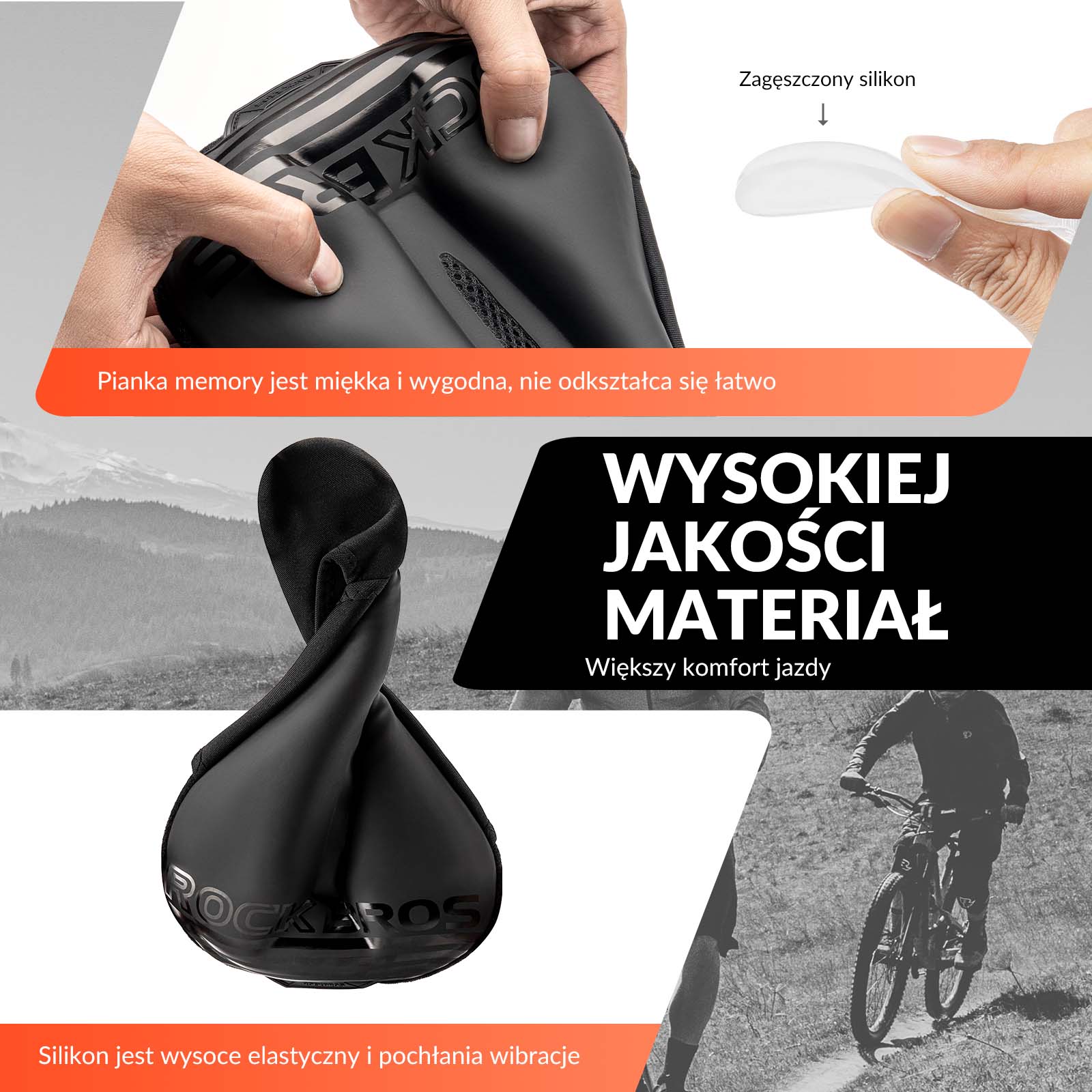 ROCKBROS Żelowy Pokrowiec na Siodełko Rowerowe Ochraniacz na Siodełko 28,5x17cm - Image 3