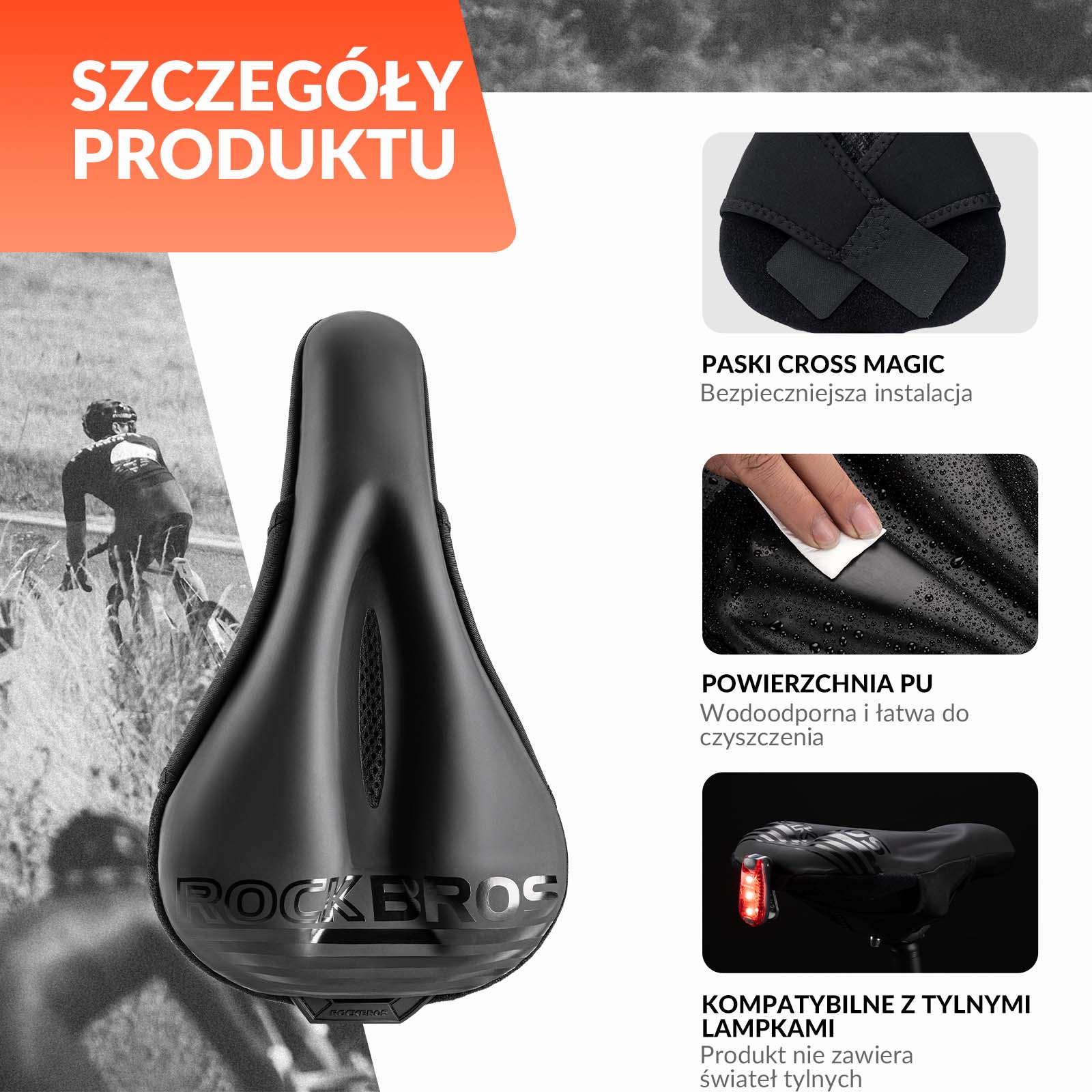 ROCKBROS Żelowy Pokrowiec na Siodełko Rowerowe Ochraniacz na Siodełko 28,5x17cm - Image 6