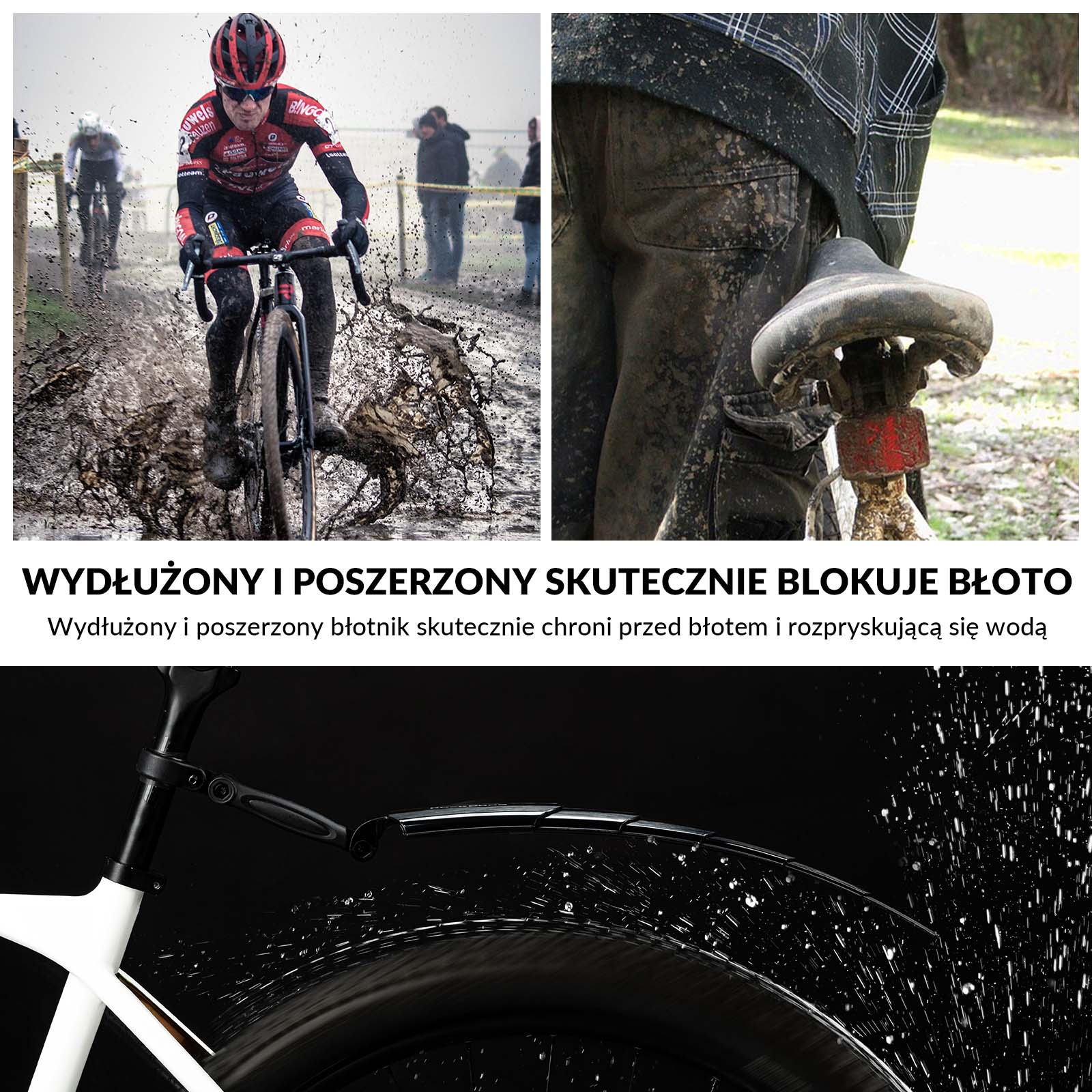 ROCKBROS Zestaw Błotników Rowerowych Błotnik Przód + Tył Uniwersalny Czarny do MTB - Image 3