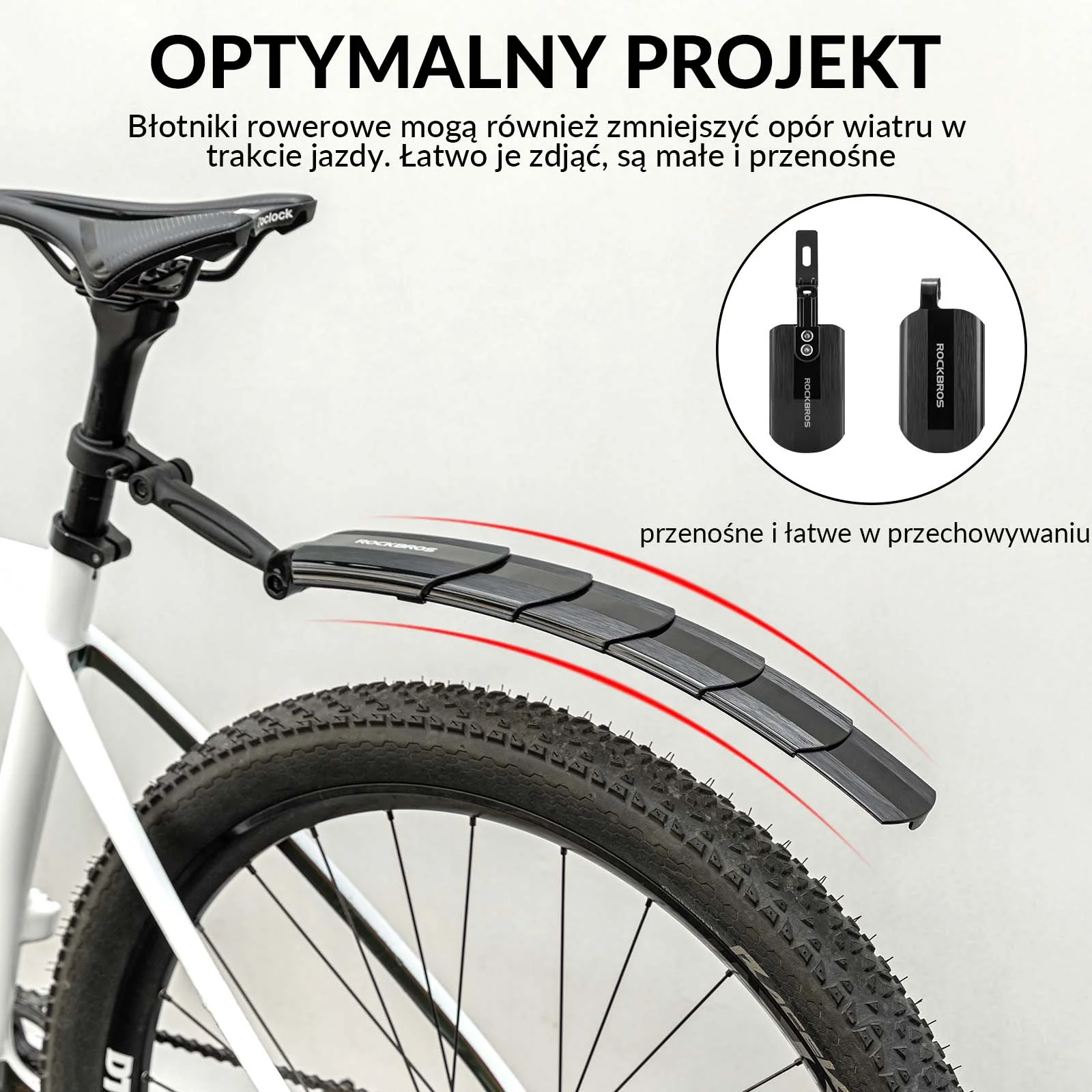 ROCKBROS Zestaw Błotników Rowerowych Błotnik Przód + Tył Uniwersalny Czarny do MTB - Image 5