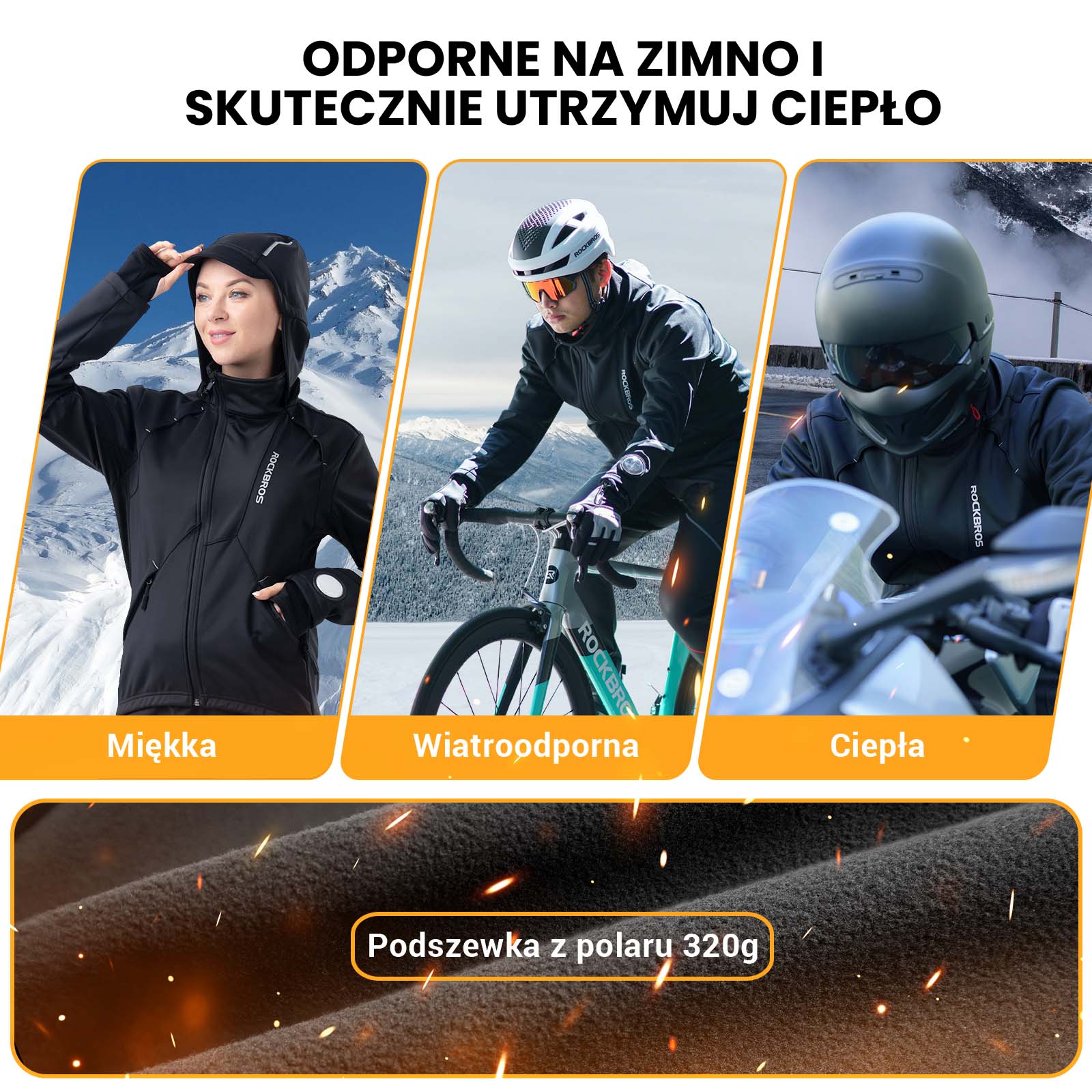 ROCKBROS Zimowa Kurtka Rowerowa Męska Wodoodporna Wiatroszczelna M-4XL - Image 6