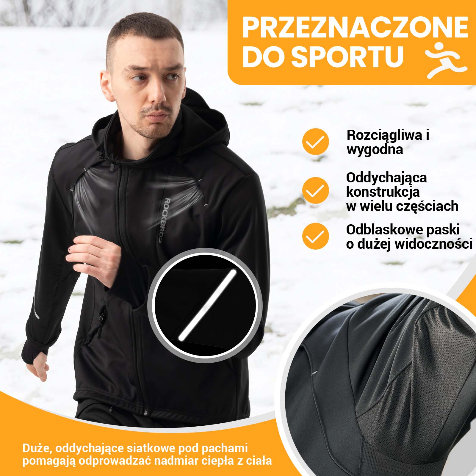 ROCKBROS Zimowa Kurtka Rowerowa Męska Wodoodporna Wiatroszczelna M-4XL - Image 8